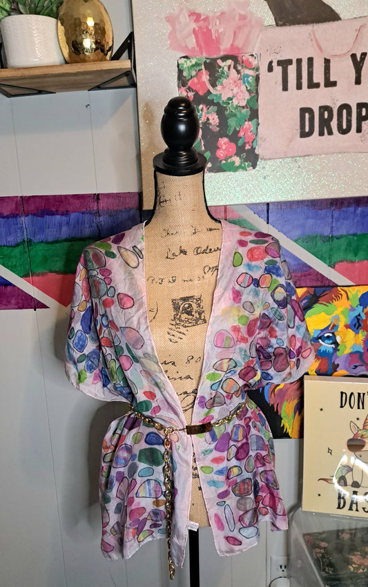 Multicolored Lavender/Polkadot 100% Silk Scarf 15x75in