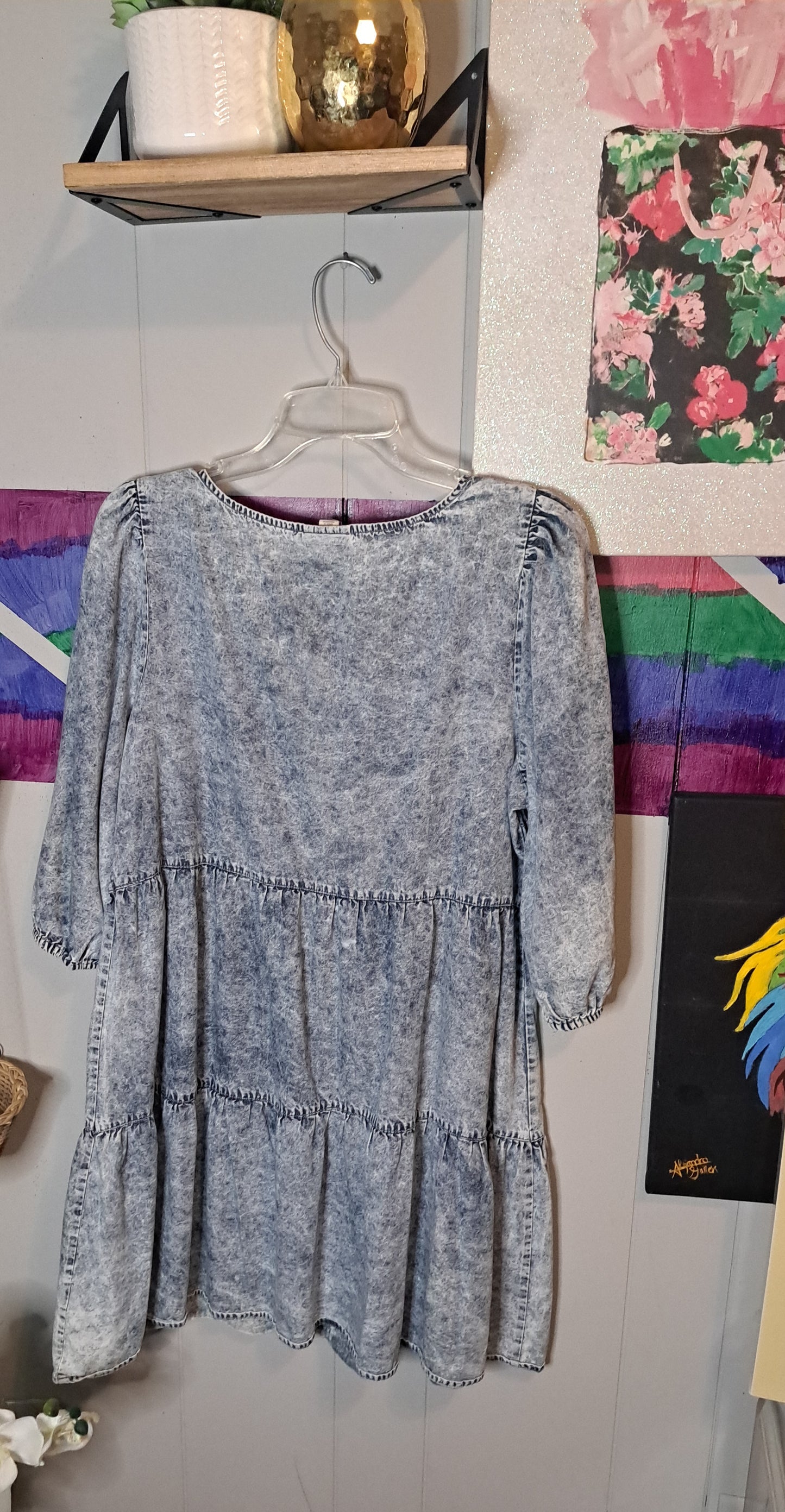 Acid Wash Babydoll Dress SZ Large (Ptp 22in)