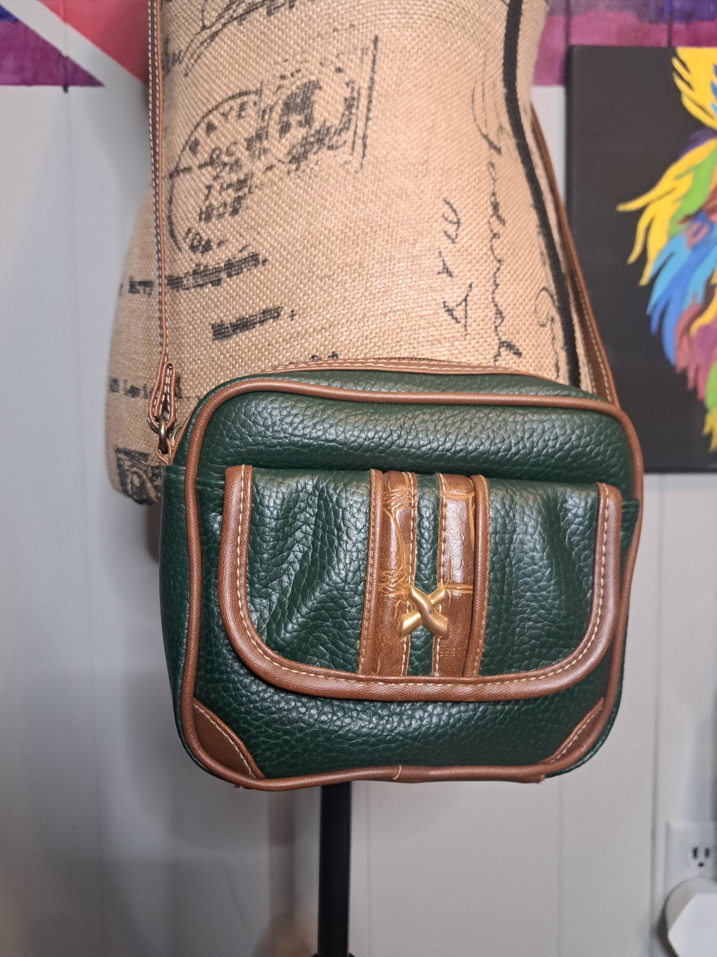 Vtg Green/Brown Crossbody Purse