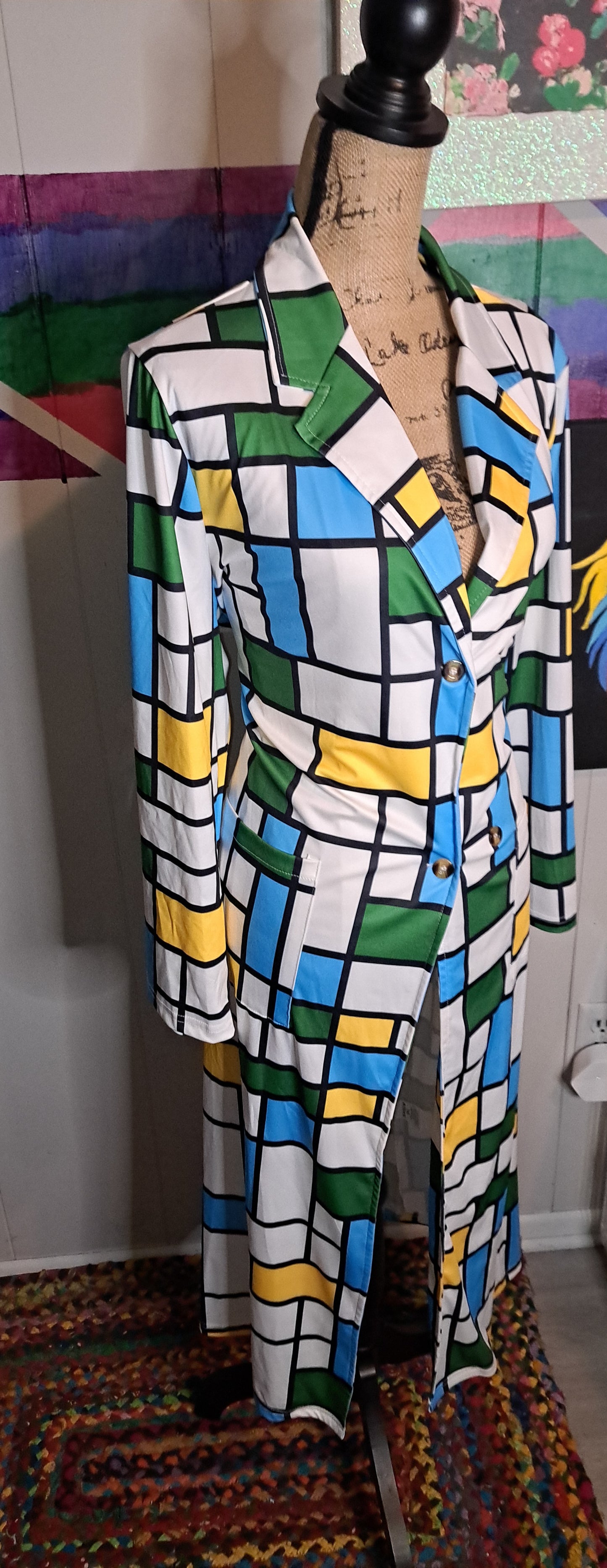 SHEIN CURVE Stretchy Checker Print Double Breasted Trench Coat SZ 2XL (Best Fits XL/1X