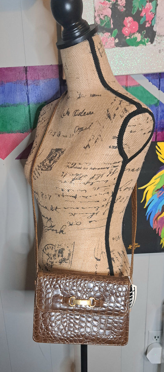 Nwt Deadstock Tianni Faux Croc Print Chocolate Brown Purse