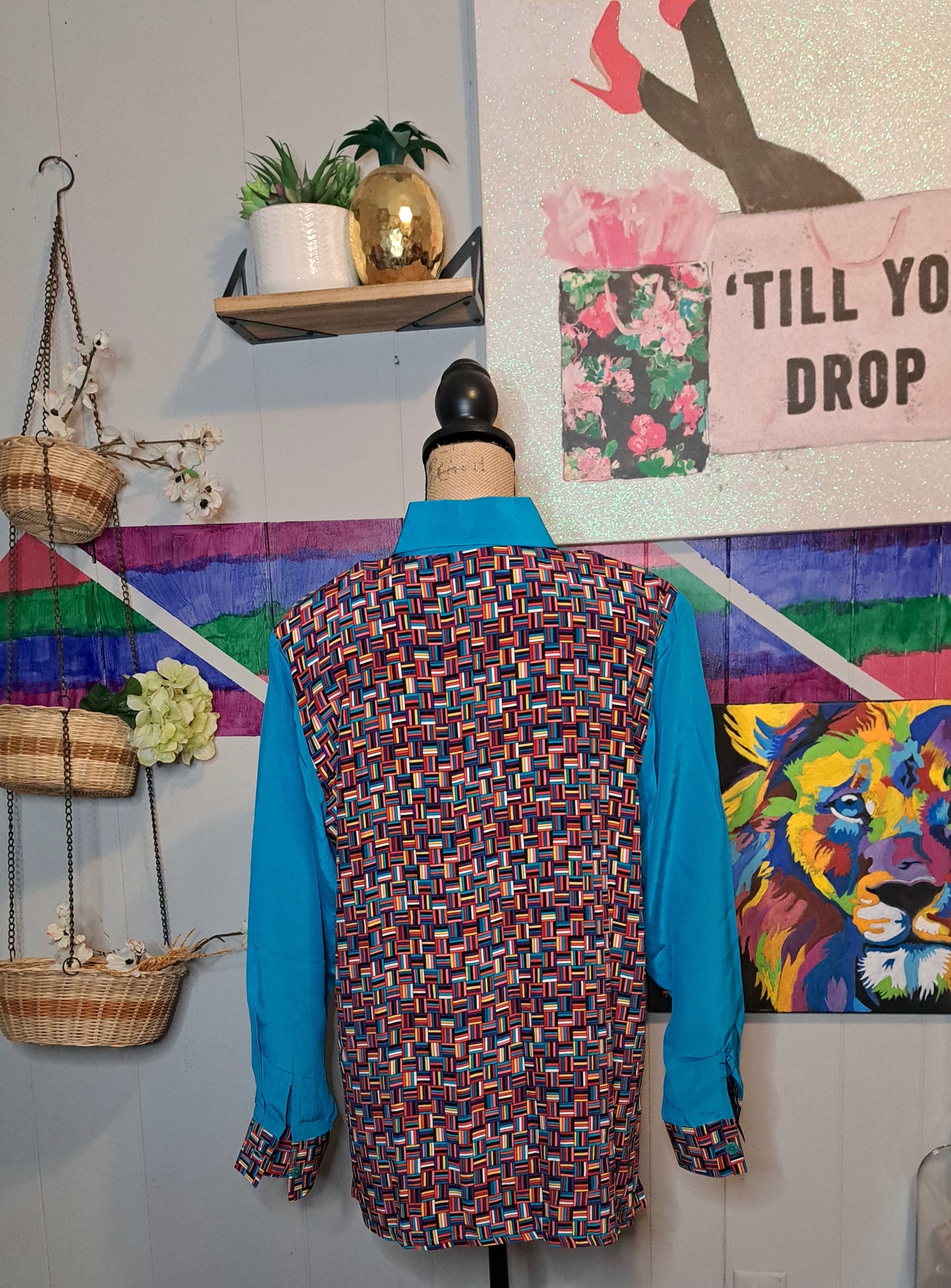Vtg Koos of Course MultiPrint Button Down SZ Medium (Ptp 22in)