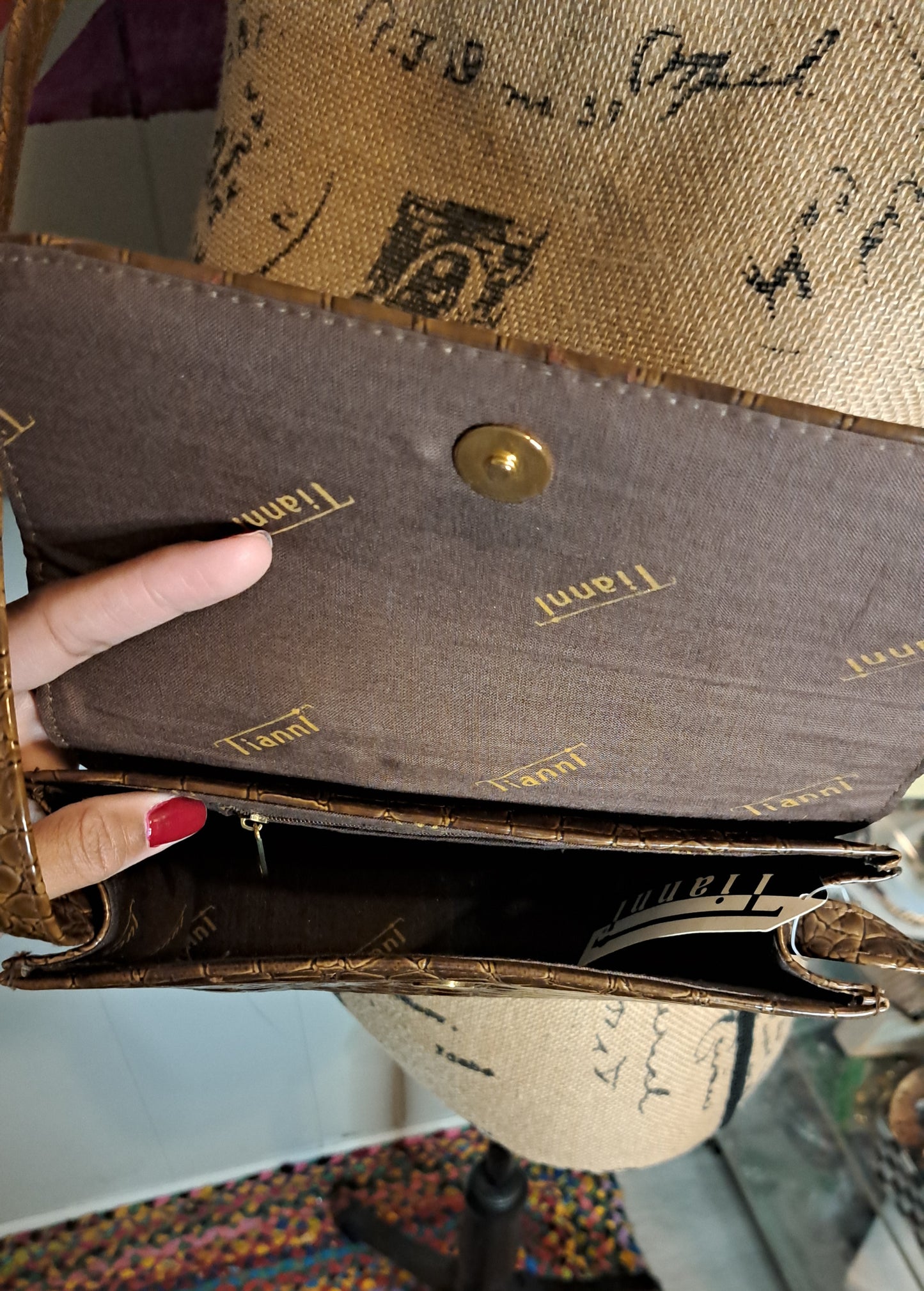 Nwt Deadstock Tianni Faux Croc Print Chocolate Brown Purse