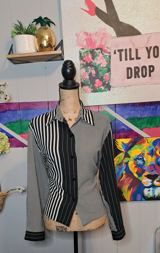 Vtg Matisse Petite Creme/Blk Button Down Top No Size (Ptp 22in) M/L