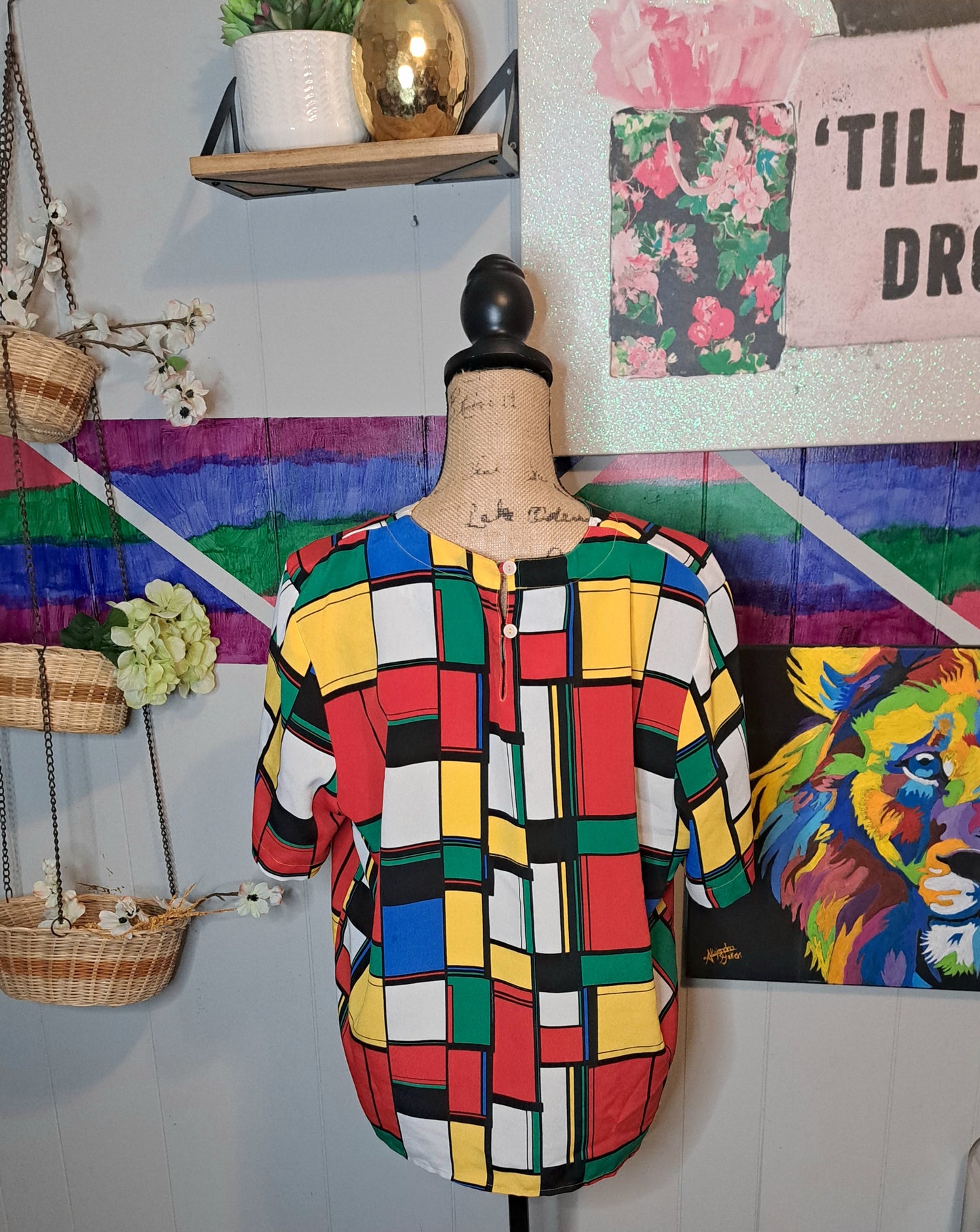 Vtg KC Studio Colorblock Top No Size (Ptp 23in) L/XL