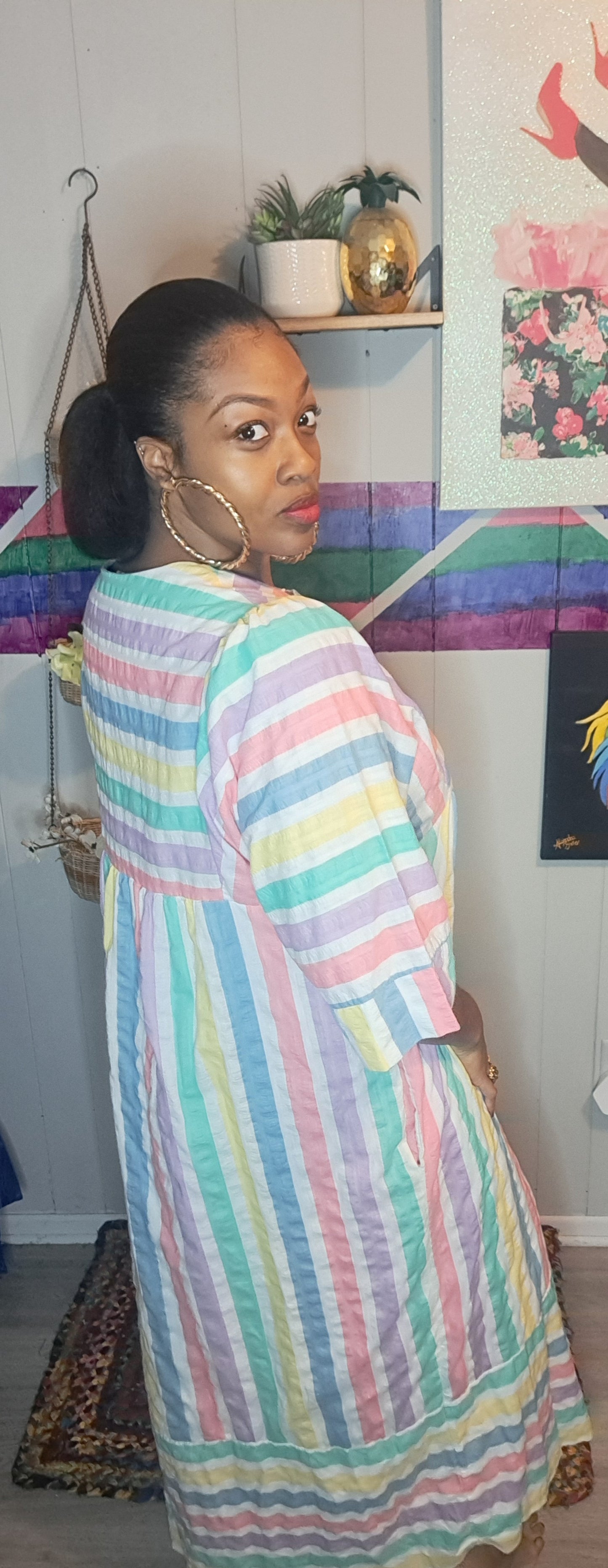 Vtg Saybury Pastel Mumu Dress with Pockets SZ XL
