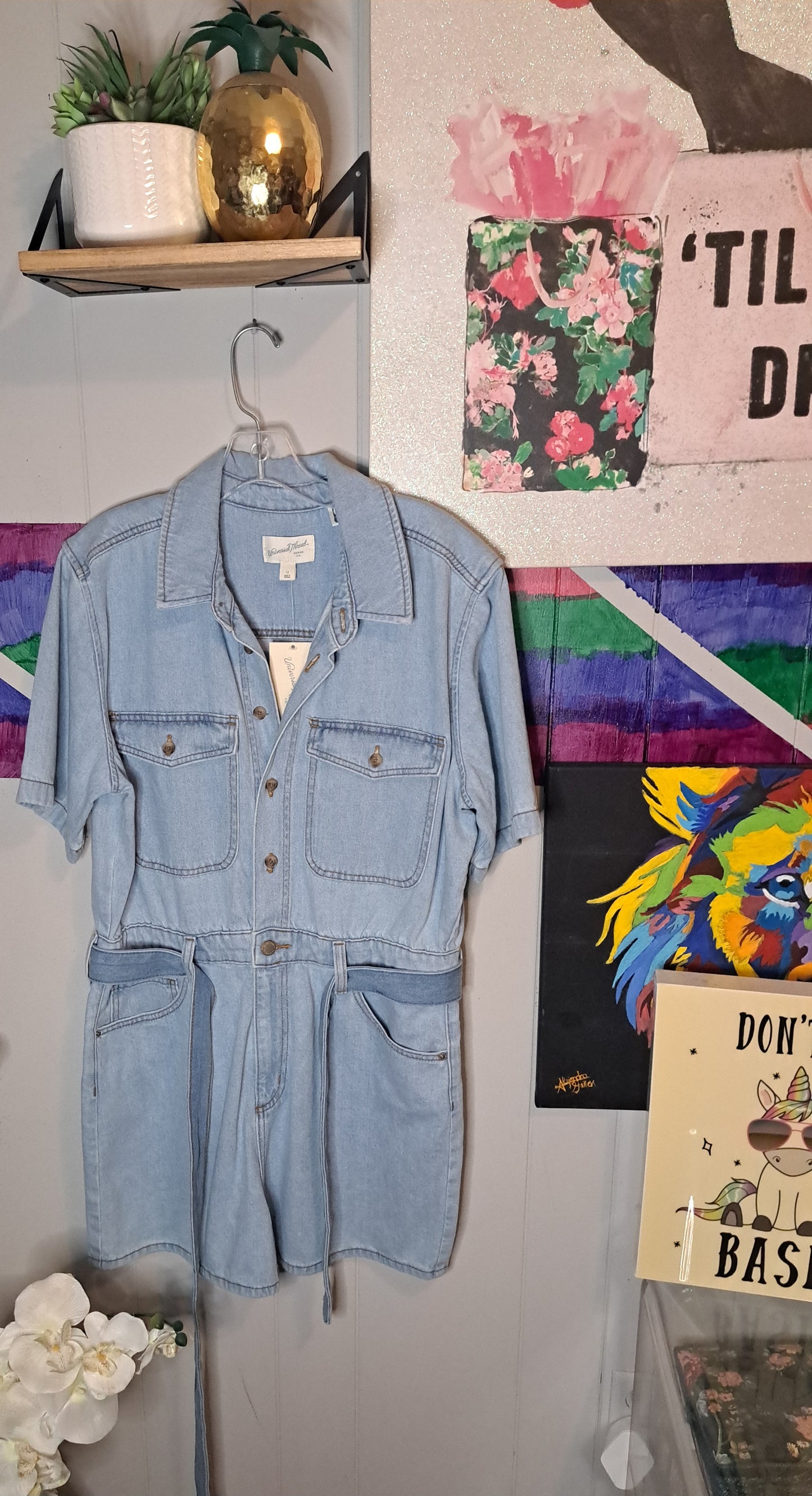 NWT Universal Threads Denim Romper with Belt SZ 12 (ptp 24in)