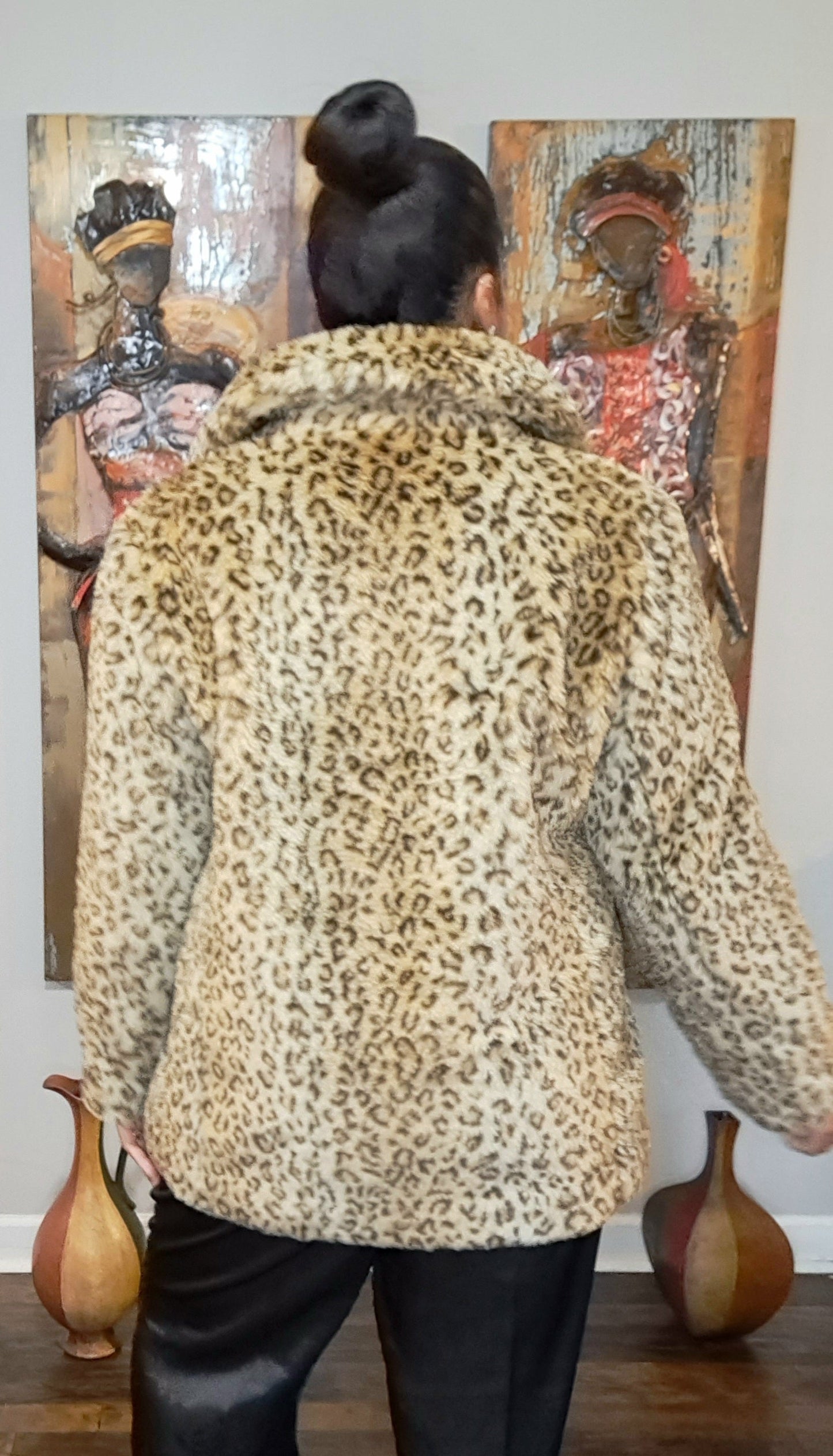 Vtg Deadstock Tally Ho Reversible Faux Fur Animal Print Coat SZ XL