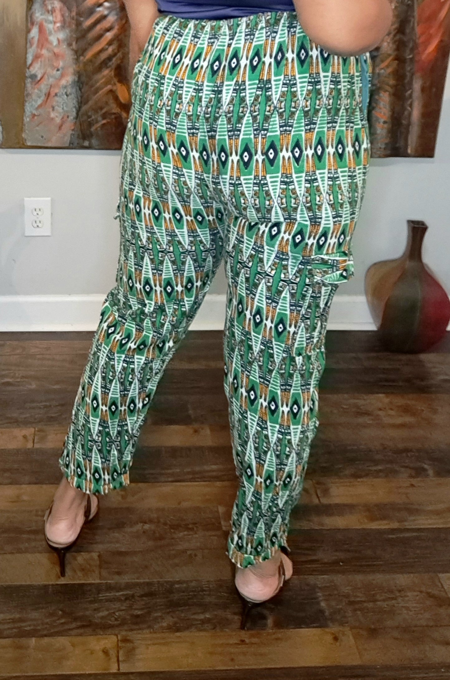 African Wax Print Pants with Pockets SZ M/L 10-14