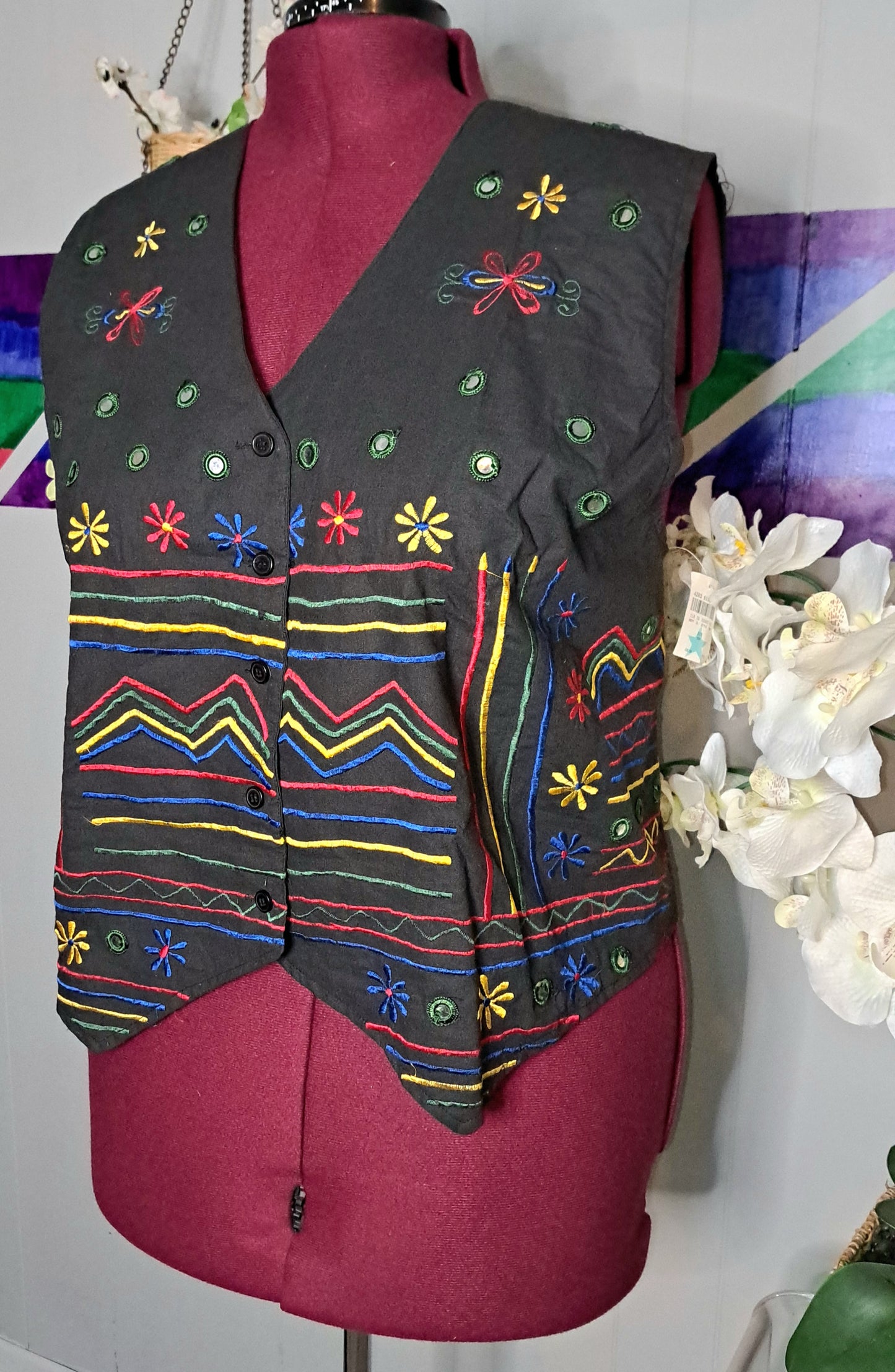 Vtg Deadstock Multicolored Embroidered Vest SZ 3X