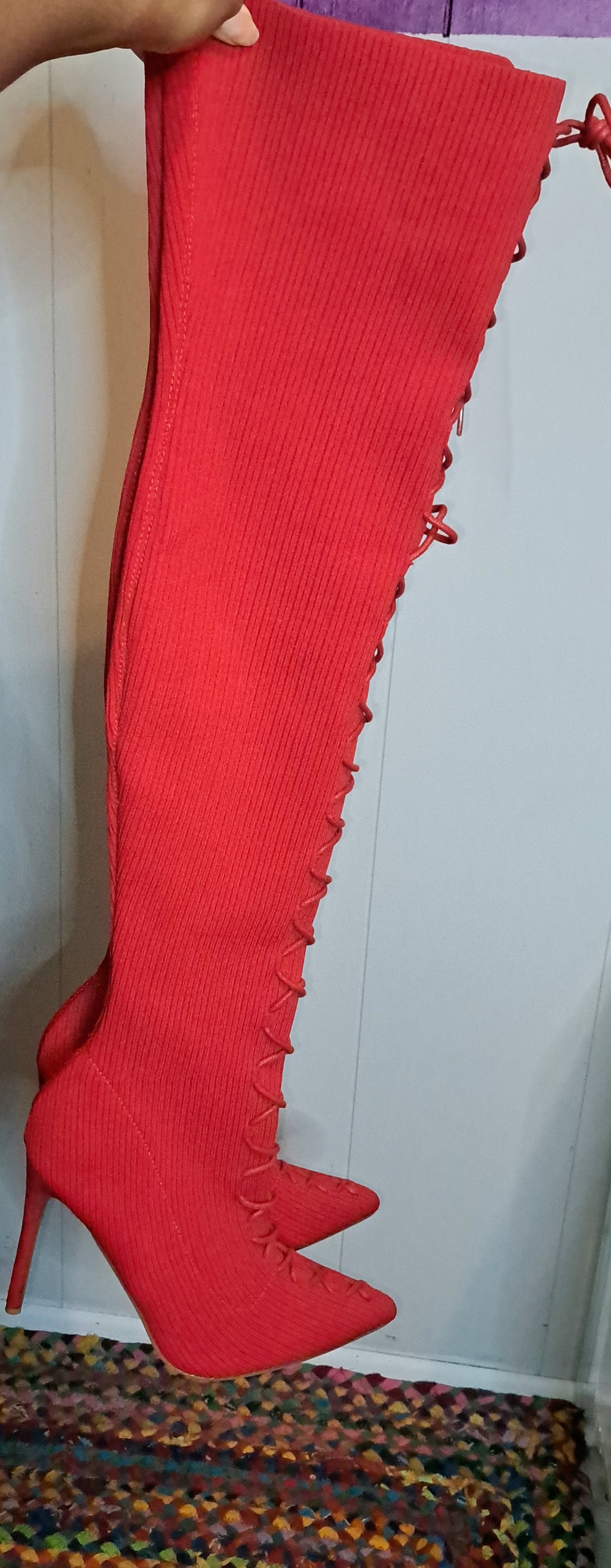 Nwot Fashion Nova Red Over the Knee Boots SZ 10 (Best Fits a 9)