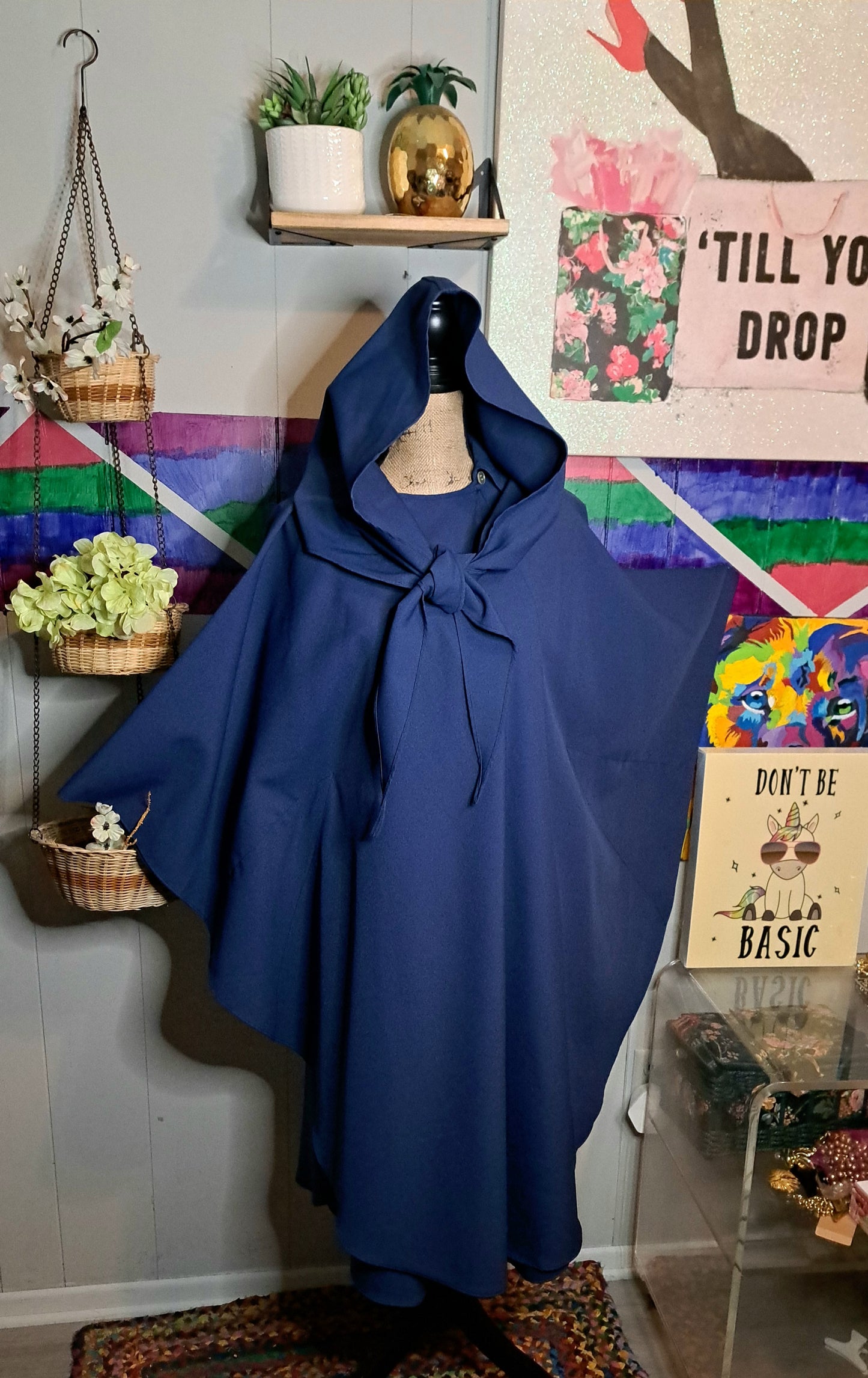 Vtg Sag Harbor Blue Hooded Poncho Cape Tagged (ONE SIZE)