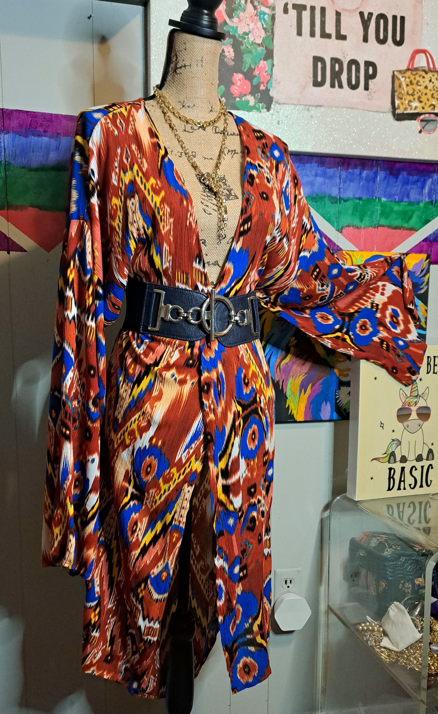 Org/Blue Tribal Print Multicolored Duster SZ Large (Fits up to 1X) ***Belt Not included***