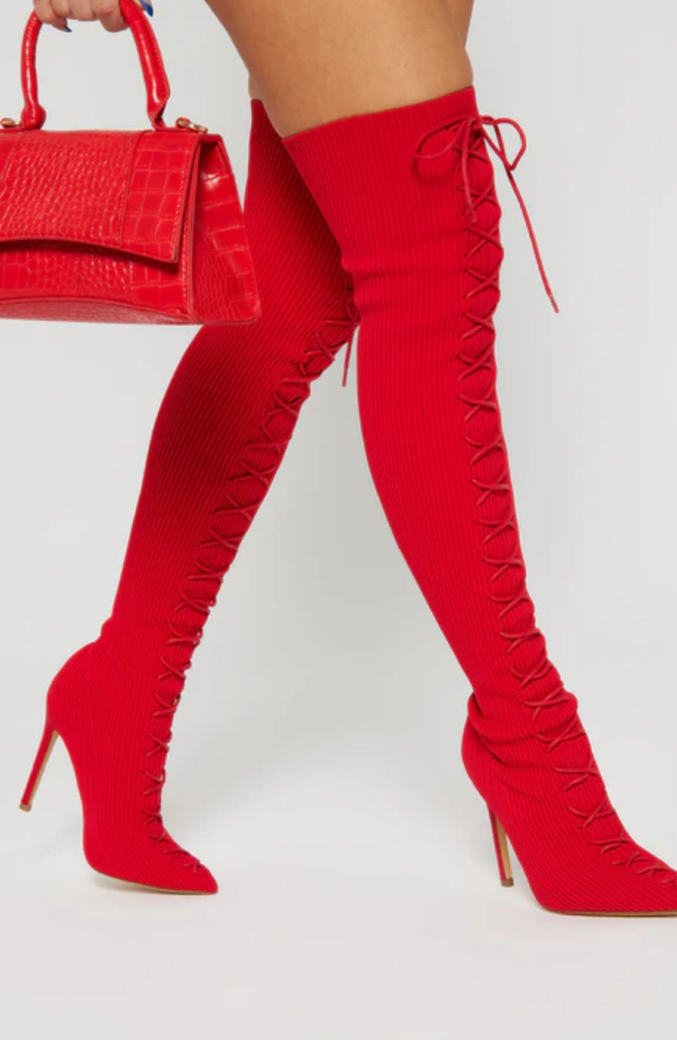 Nwot Fashion Nova Red Over the Knee Boots SZ 10 (Best Fits a 9)