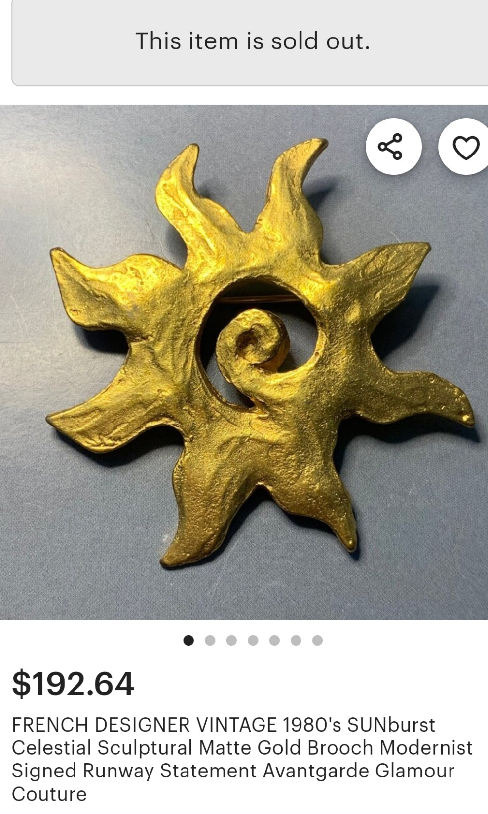 Vtg Signed Il Etait Une Fois Matte Gold Tone Celestial Star Brooch Pin