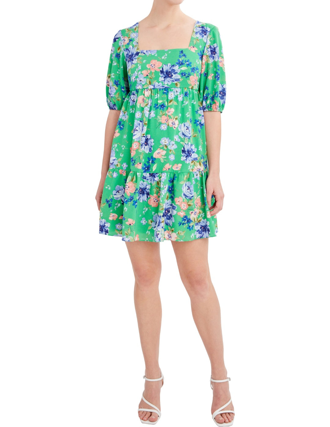 BCBG Kelly Green Floral Print Babydoll Dress SZ X-Large