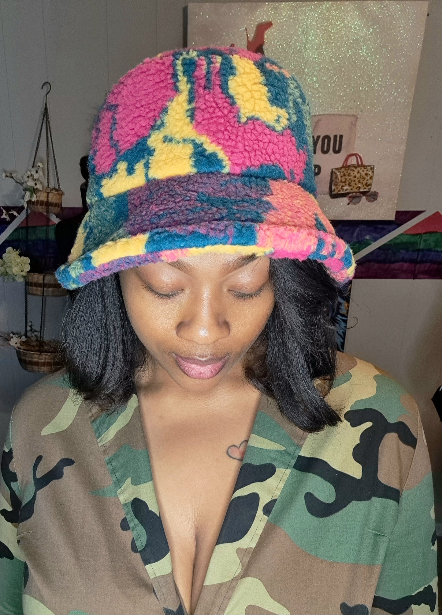 NEW Multicolored Fuzzy Sherpa Style Bucket Hat