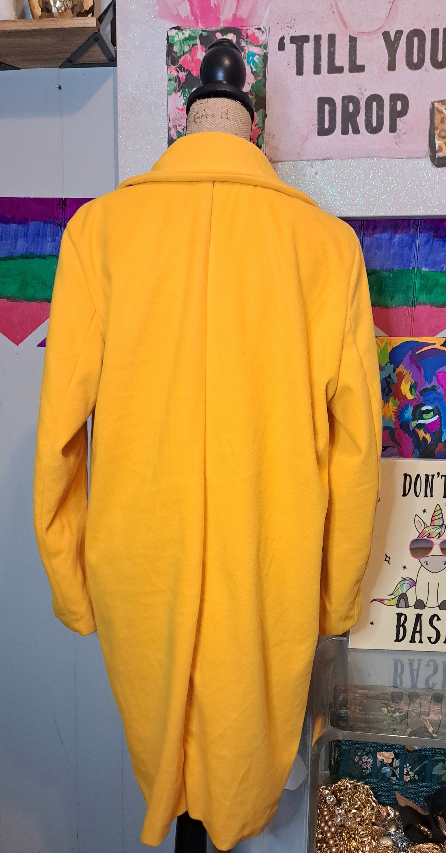 Canary Yellow Double Breasted Trench Coat with Pockets SZ XXL (Best Fits L/XL)