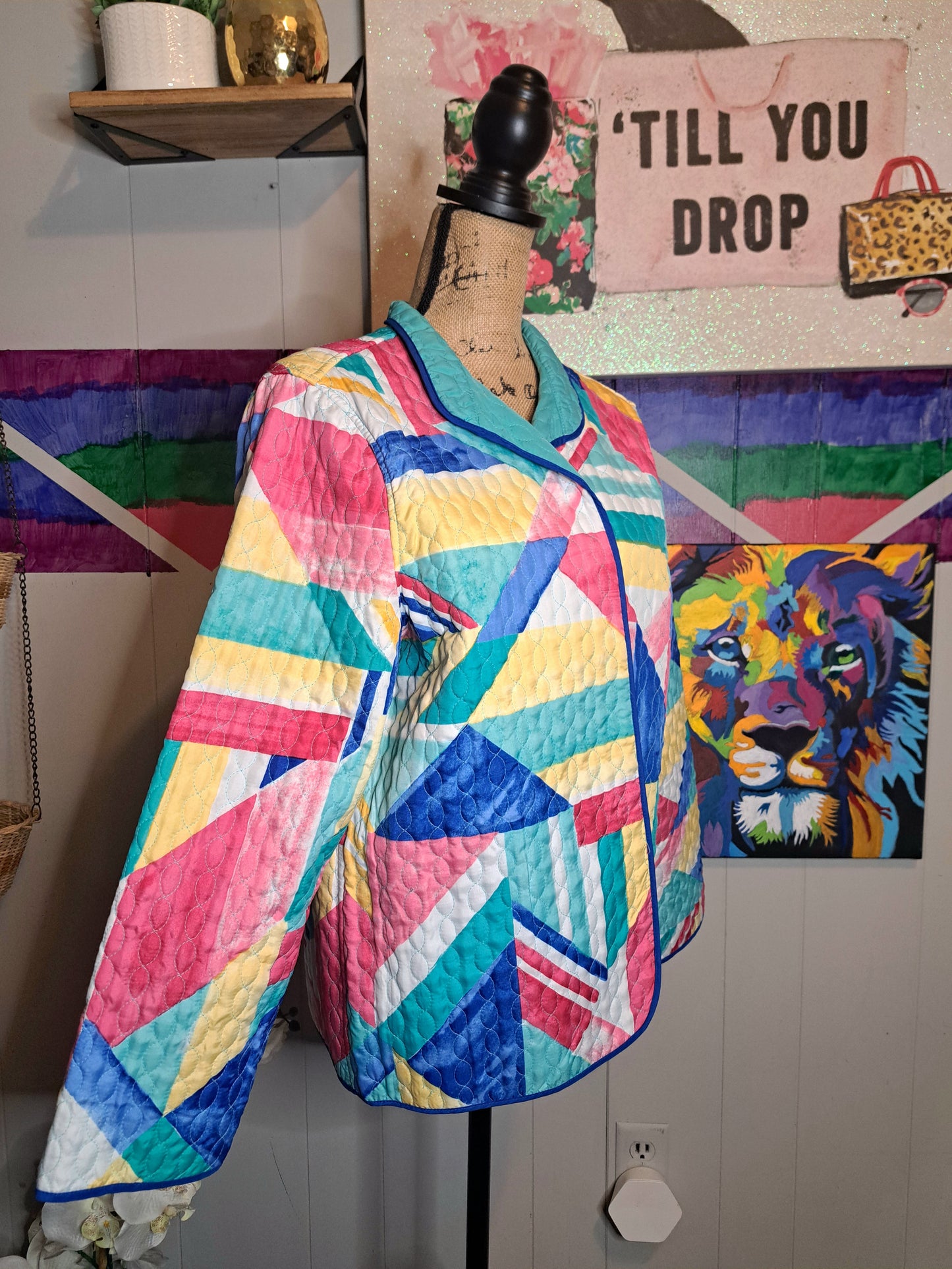 Vtg Alfred Dunner Reversible Quilted Geometric Print Lightweight Jacket No Sz Tag (Best Fits Large/X-Large 23in ptp)