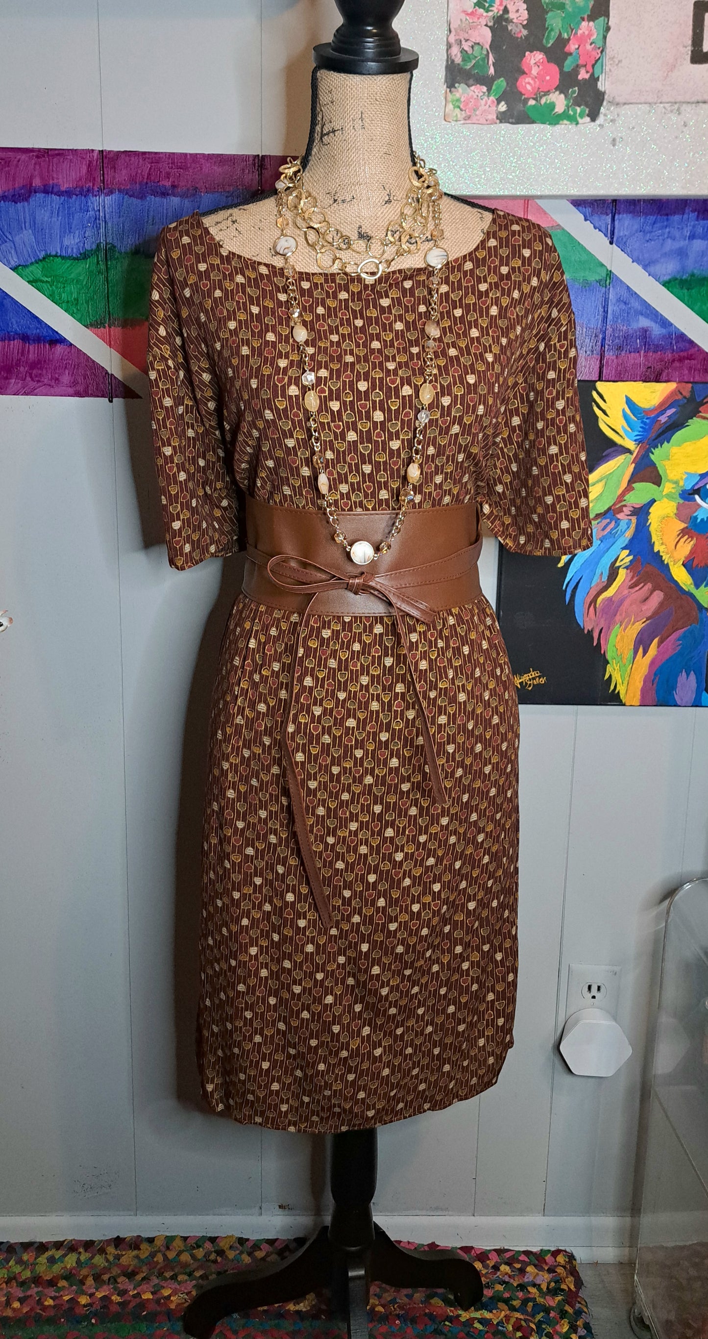 Vtg Brown Earth Print 2pc Skirt Set SZ 3X (Best Fits 2X) *Belt Not included*