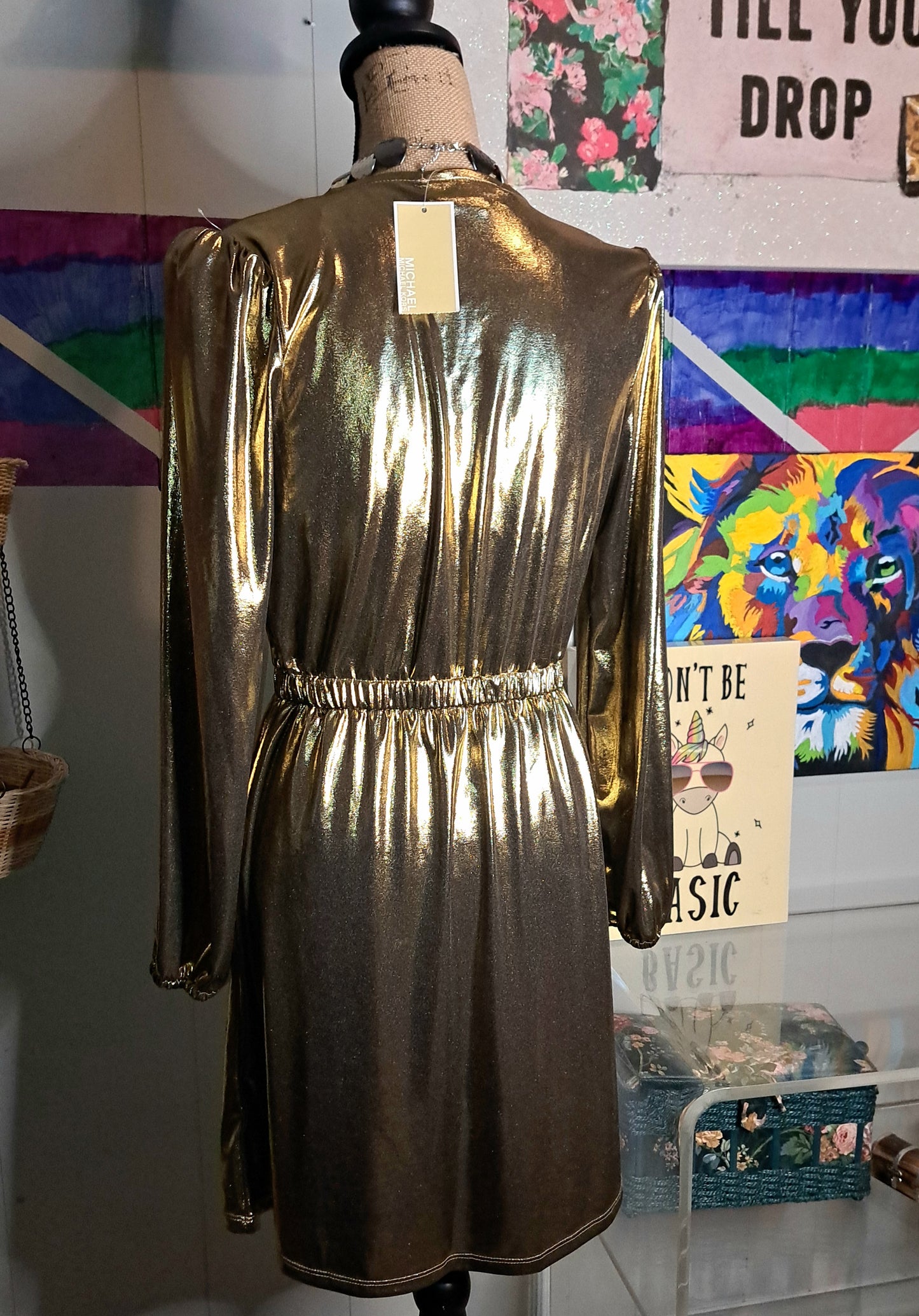 Nwt Michael Kors Gold Metallic Dress SZ Small with Stretch (Retail Price $124.95)