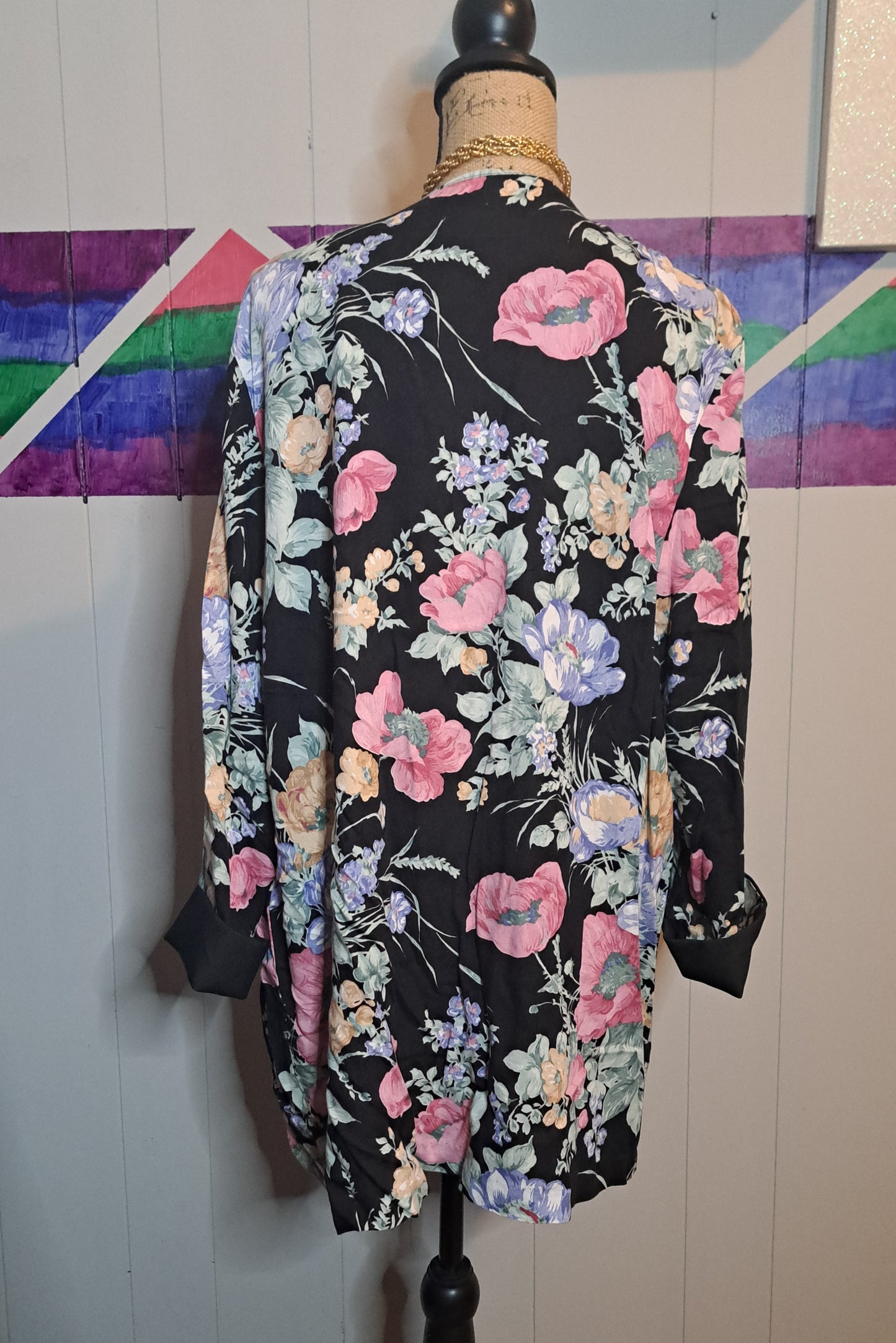 Vtg Blk/Multicolored Floral Print Blazer SZ XL 14/16 (ptp 25in)