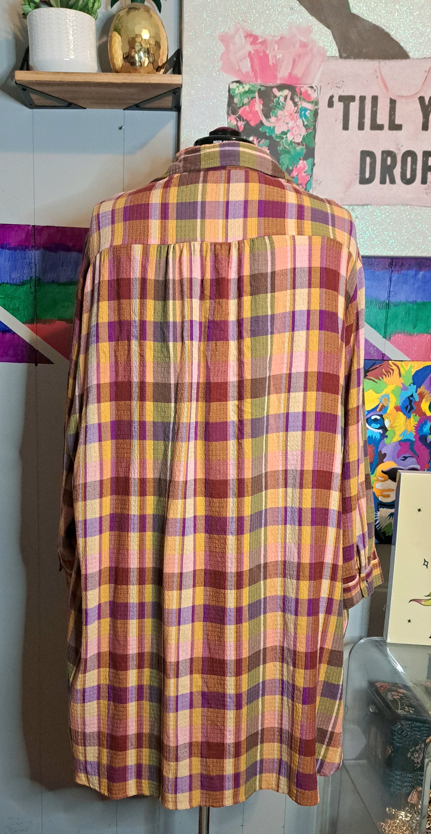 Cato Women Plaid Multicolored Tunic Top with Side Slits SZ 18/20W *BELT NOT INCLUDED*