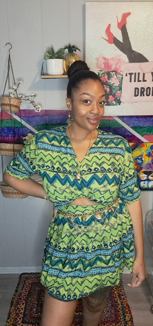 Vtg Button Down Top (ptp 24in) & Skirt with Pockets (15in Unstretched) Set SZ Large