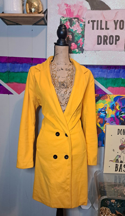 Canary Yellow Double Breasted Trench Coat with Pockets SZ XXL (Best Fits L/XL)