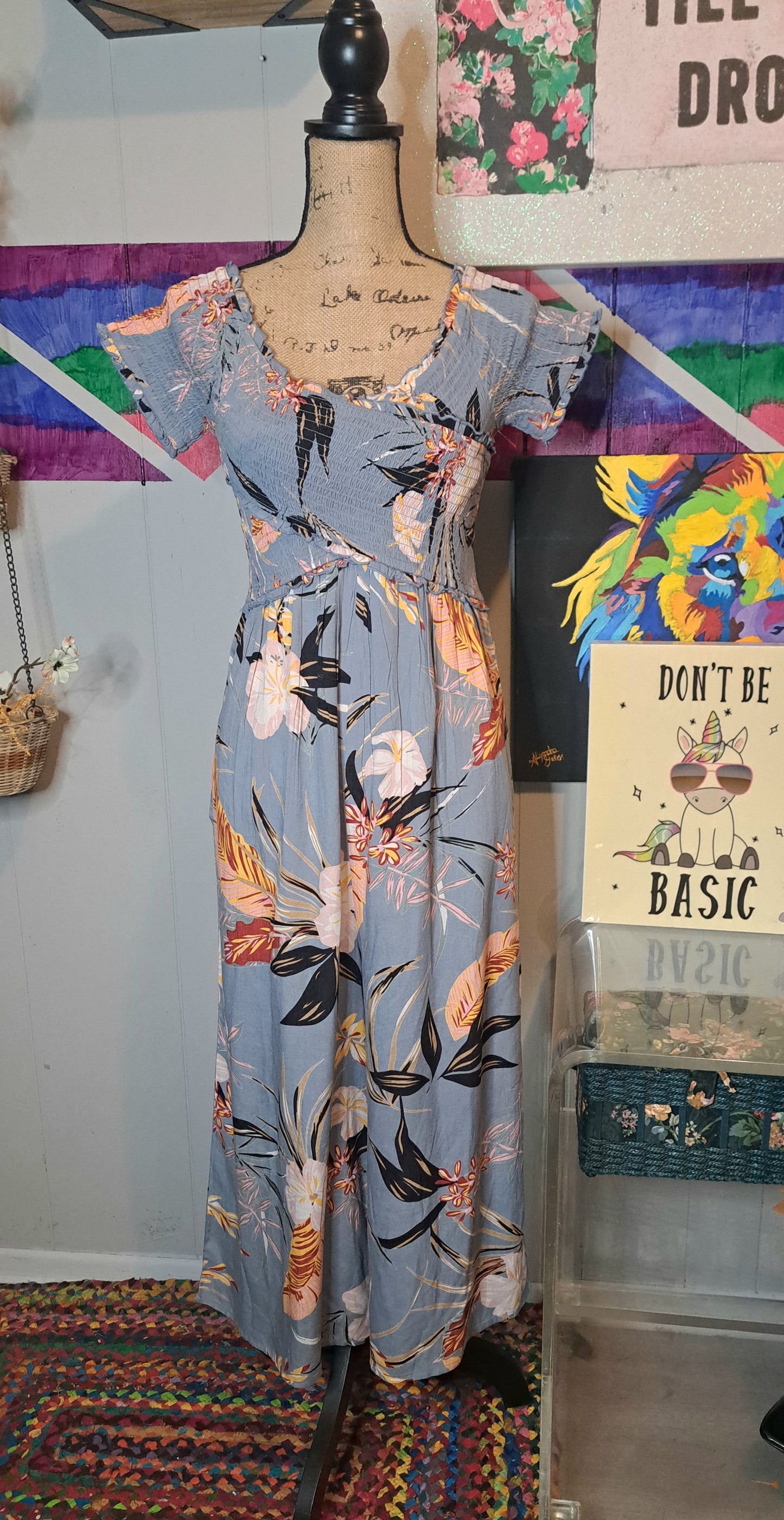 Nwot Blue Floral Print Jumpsuit with Pockets SZ Medium (Best fits up to SZ 8)