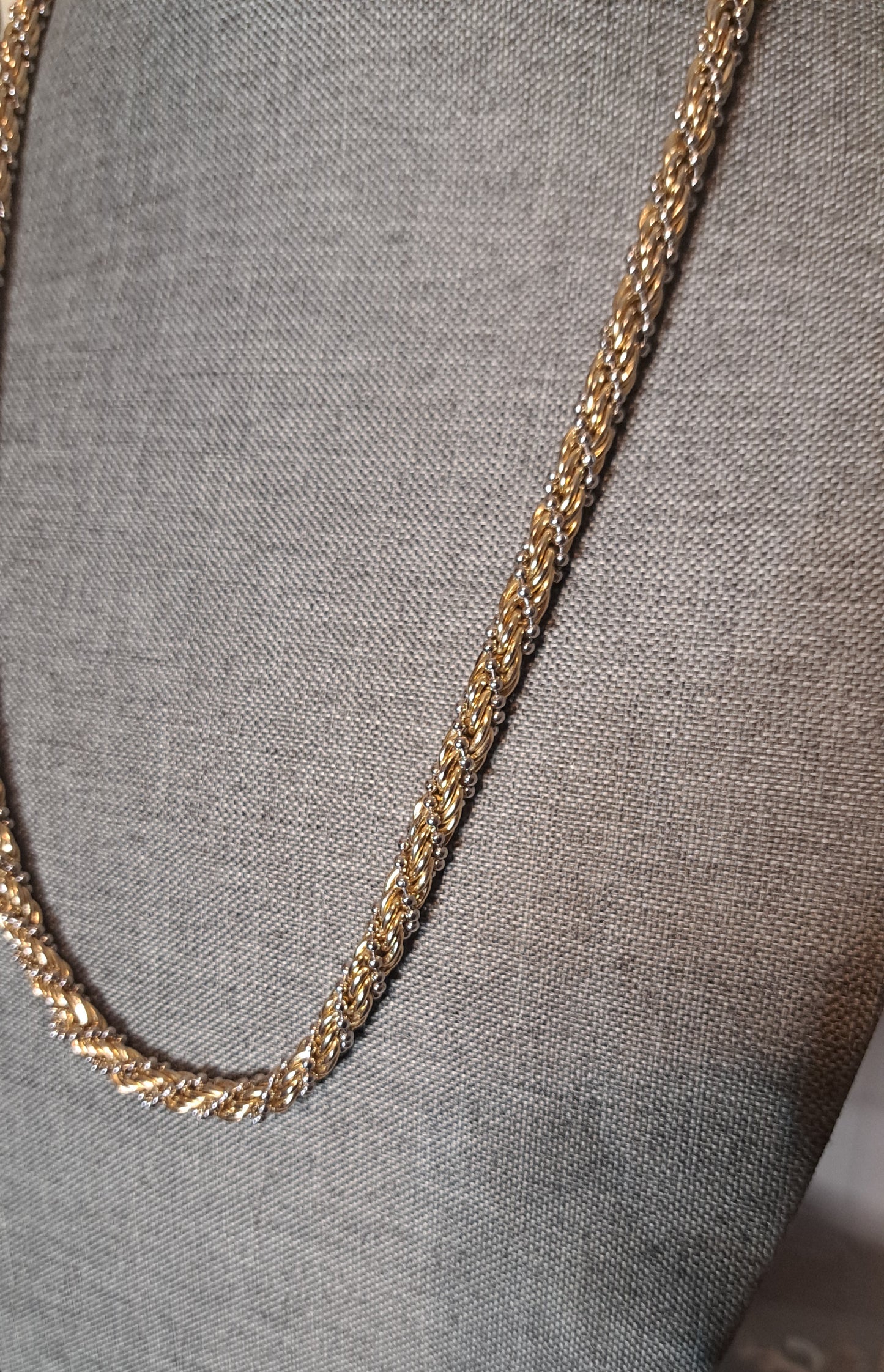 Vtg Unsigned Gold & Silver Tone Rope Twist Long Necklace