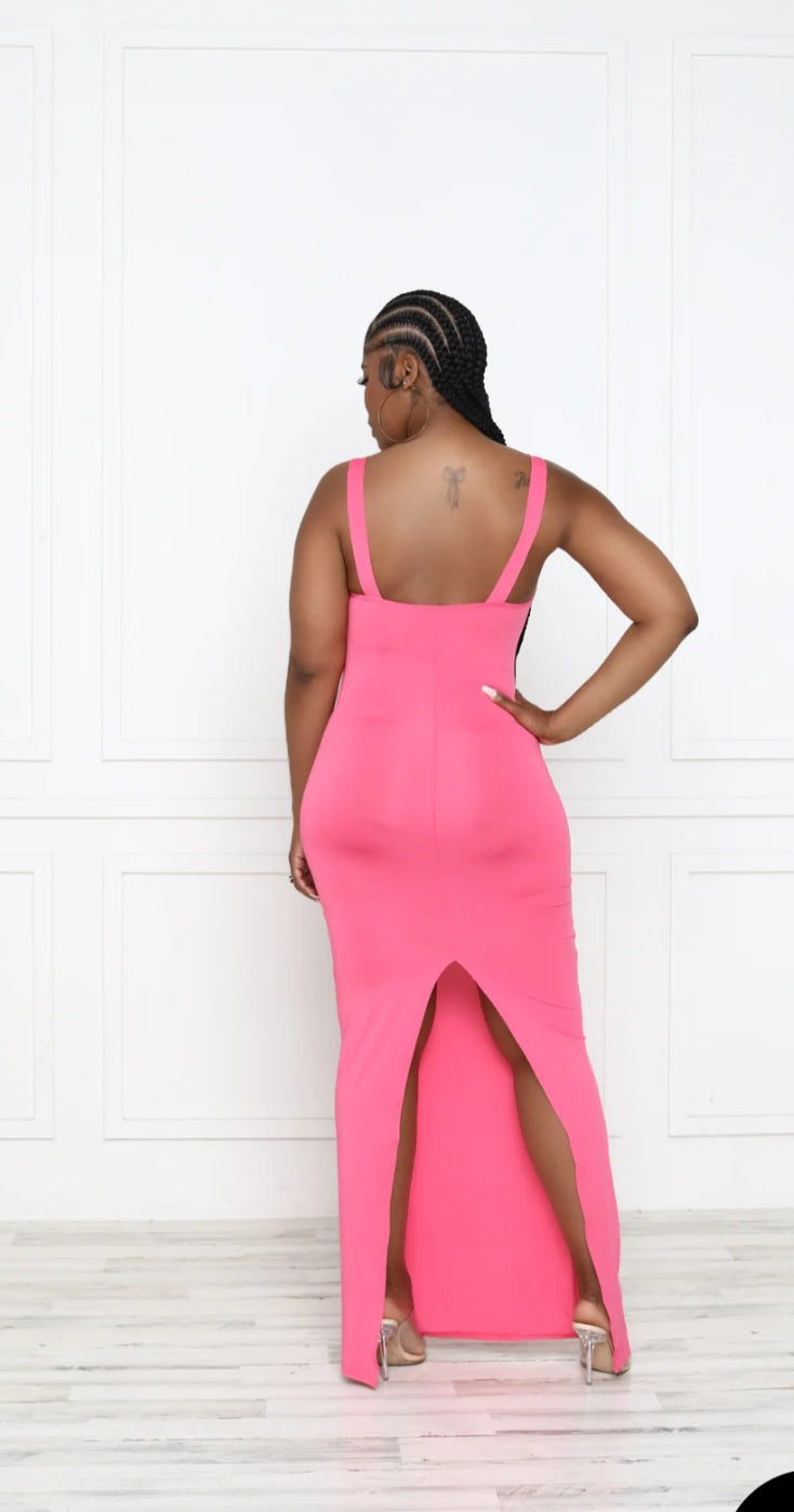 Nwot Boutique Hot Pink/Org Stretchy Bodycon Maxi Dress With Back Zipper (Multiple Sizes Available)