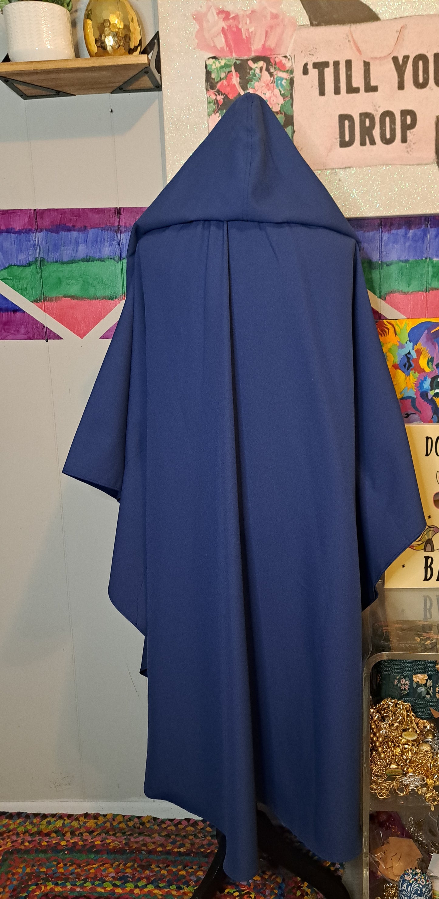 Vtg Sag Harbor Blue Hooded Poncho Cape Tagged (ONE SIZE)