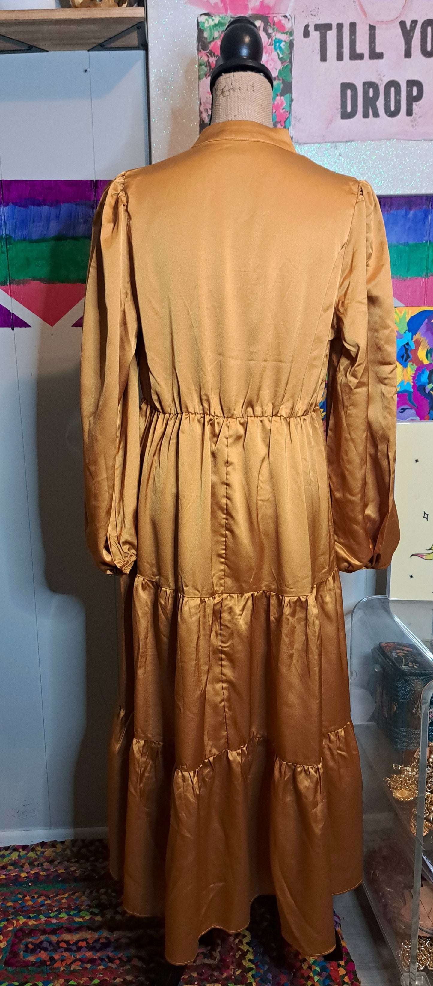 Nwot Shein Gold Maxi Dress with Bow SZ Large 10/12 (Ptp 21in) 2 Available