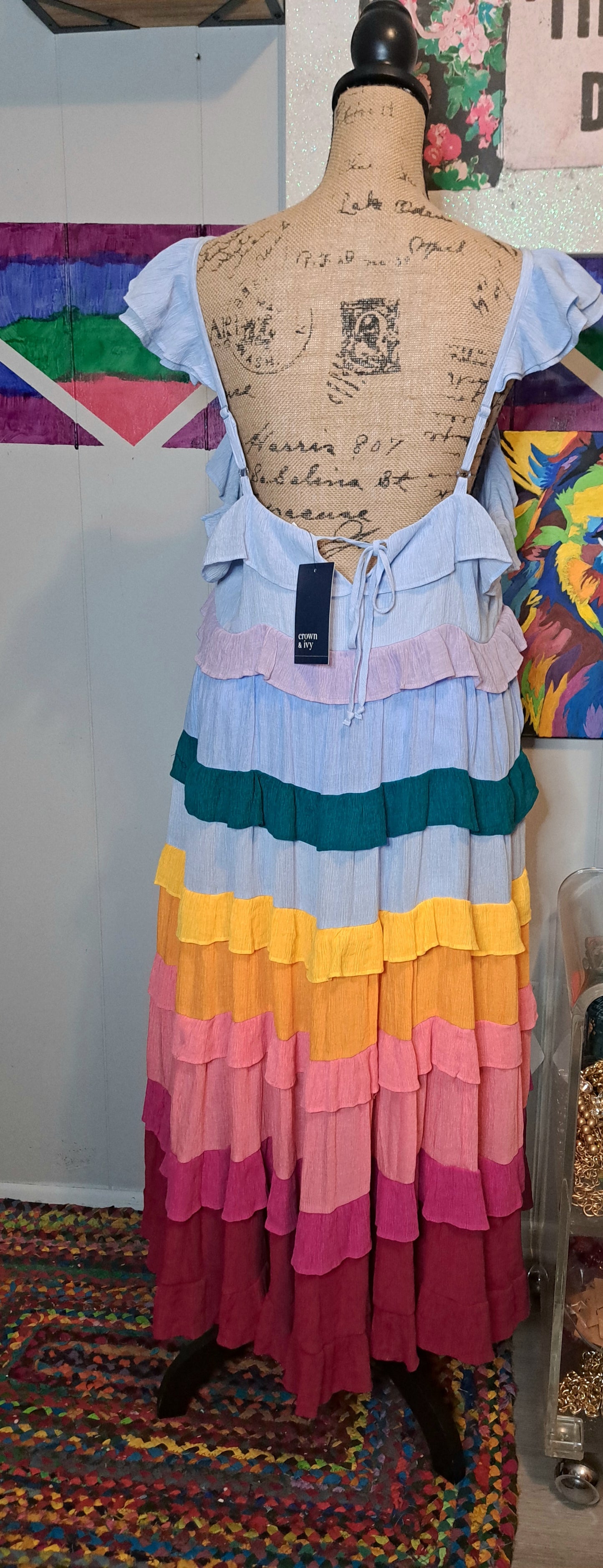 Nwt Crown & Ivy Multicolored Tier Ruffled Dress SZ XL (Retail Price $99.50)