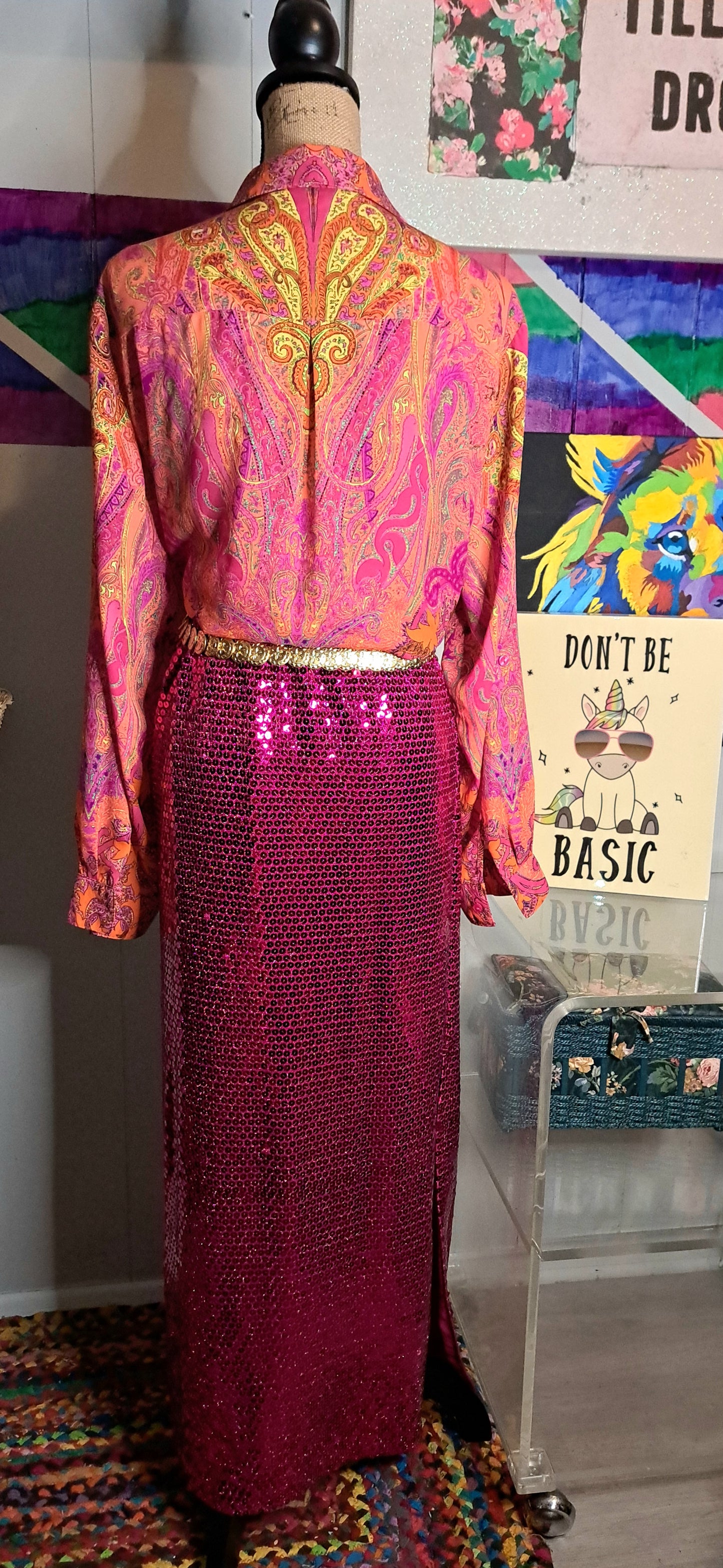 Peter Nygard Org/Pink Tie Front Top SZ X-Large or Hot Pink Sequin Skirt Best Fits 1X/2X (17-23in waist) ***SOLD SEPARATELY***