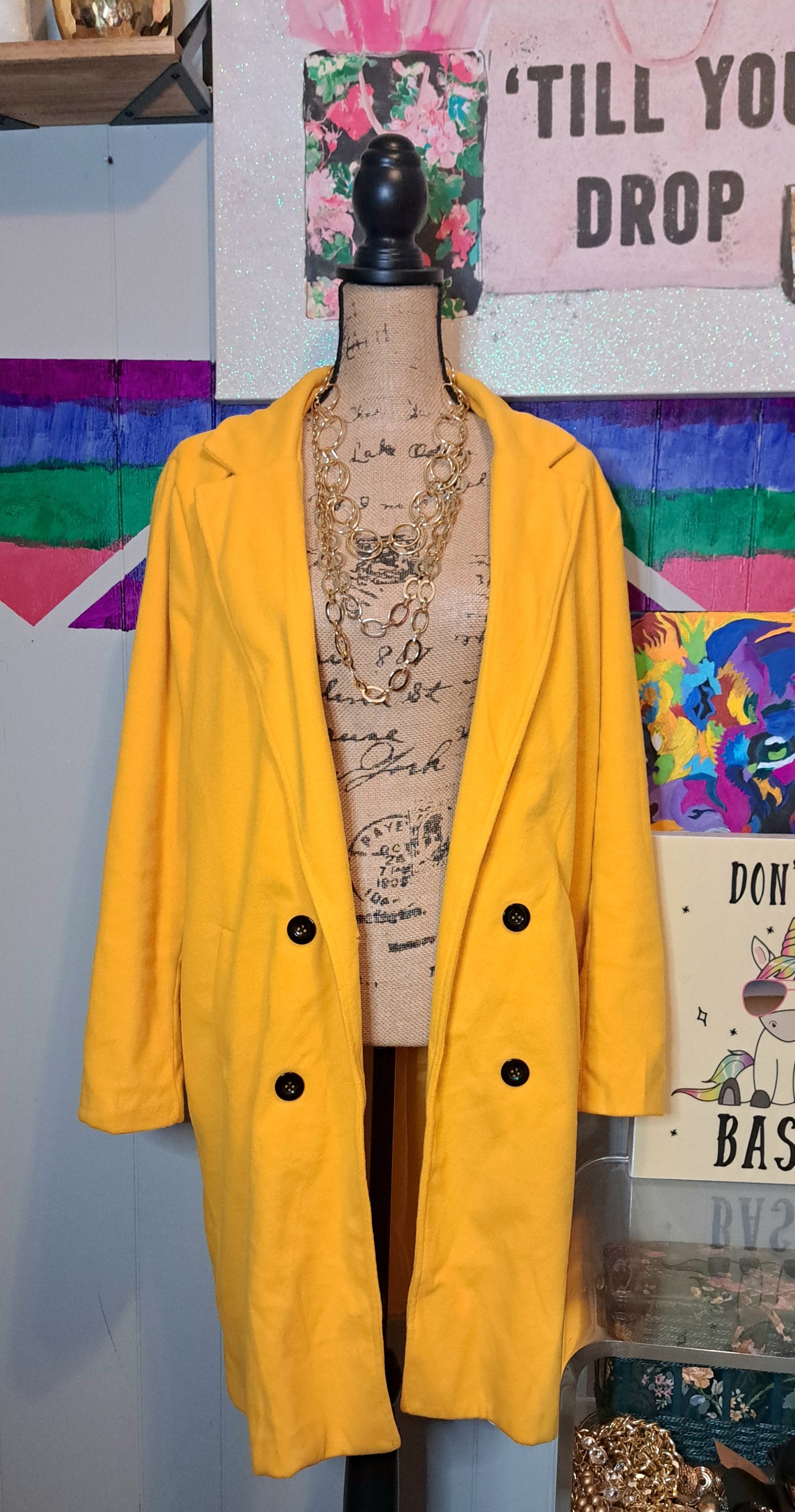 Canary Yellow Double Breasted Trench Coat with Pockets SZ XXL (Best Fits L/XL)