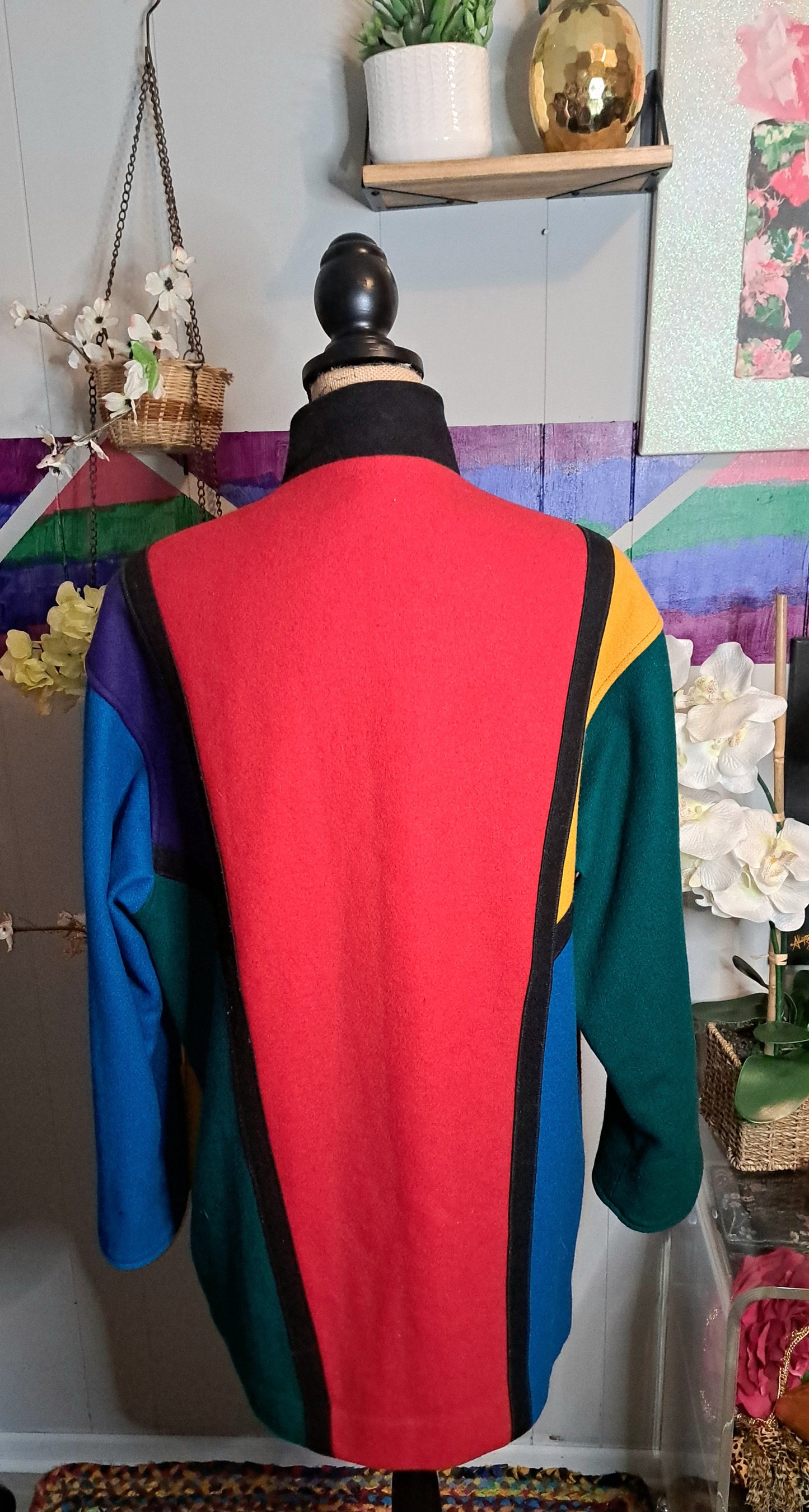 Vtg Hermann Kay Wool Colorblock Snap Button Jacket SZ 10 (Fits up to a 12)