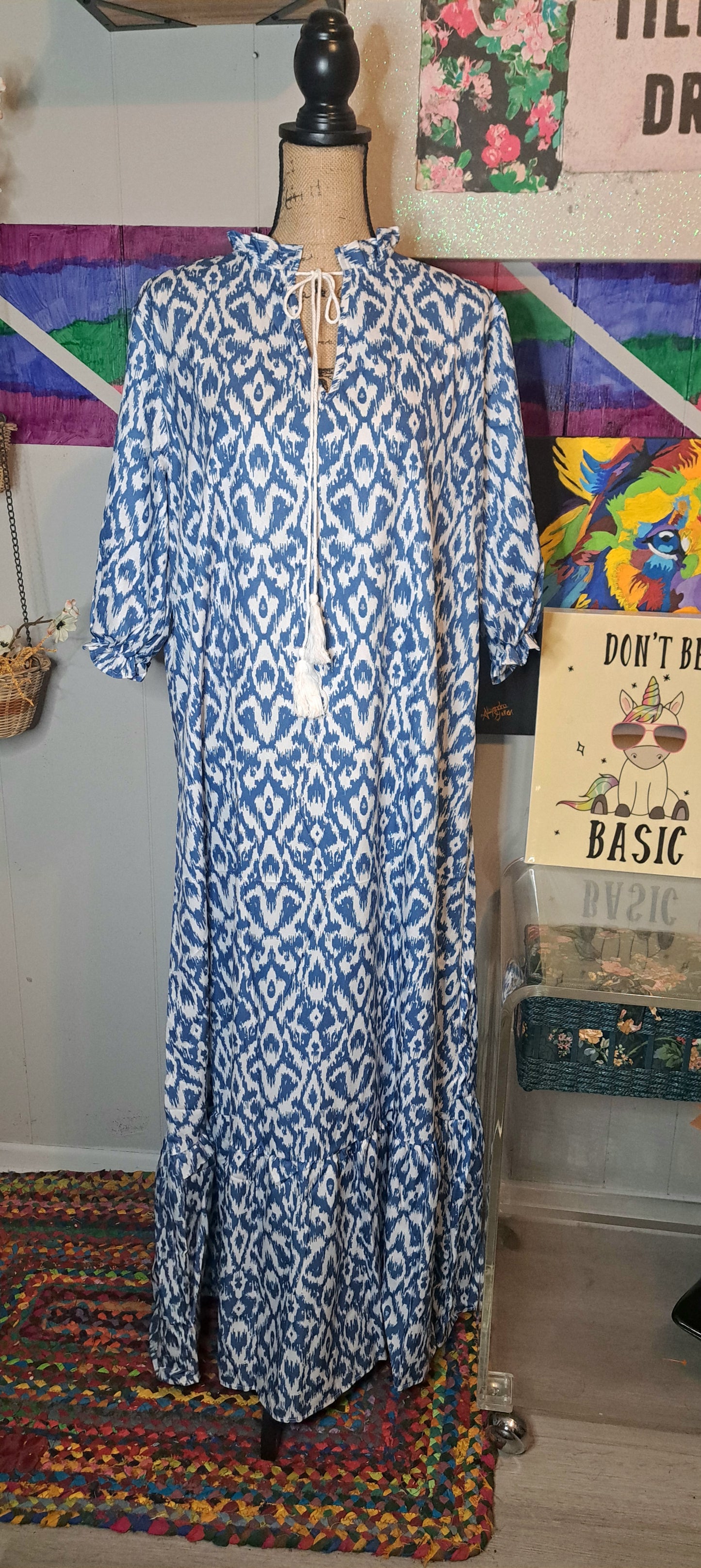 Nwot Blue/Whte Babydoll Maxi Dress SZ XXL (Best Fits XL) ptp 23in