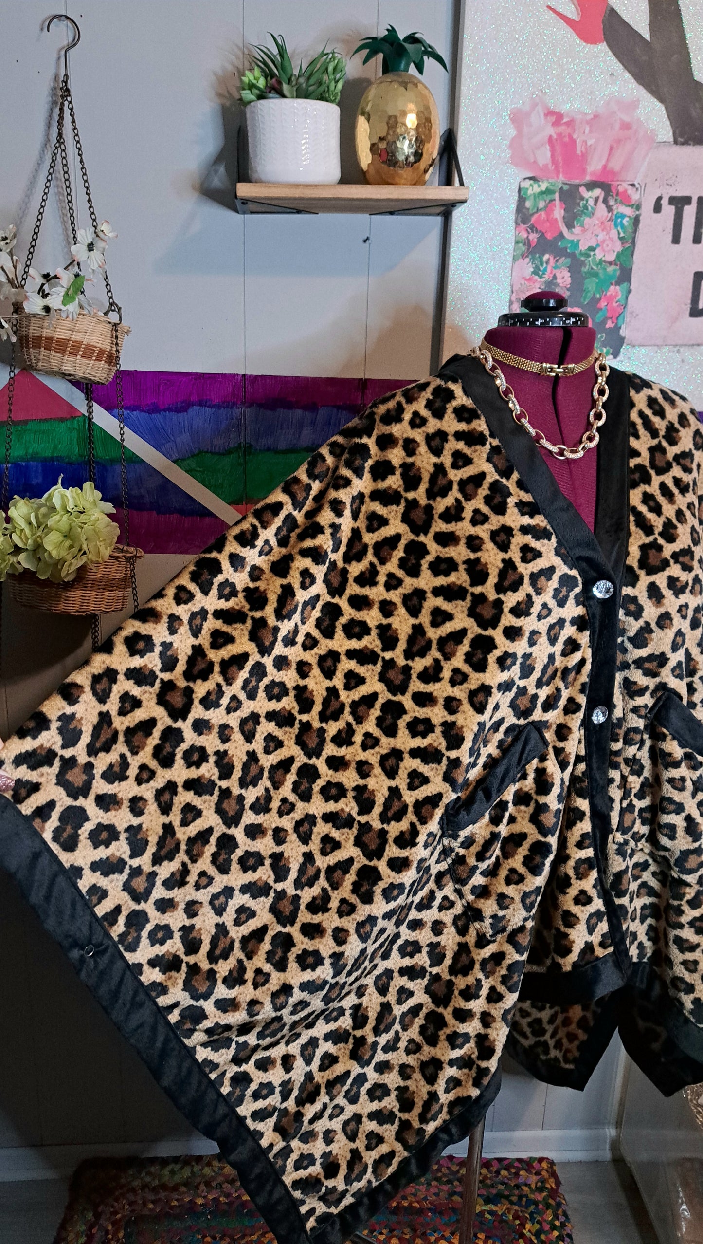 Boutique Soft Faux Fur Animal Print Poncho Cape with Pockets & Crystal Buttons (One Size S-3X)