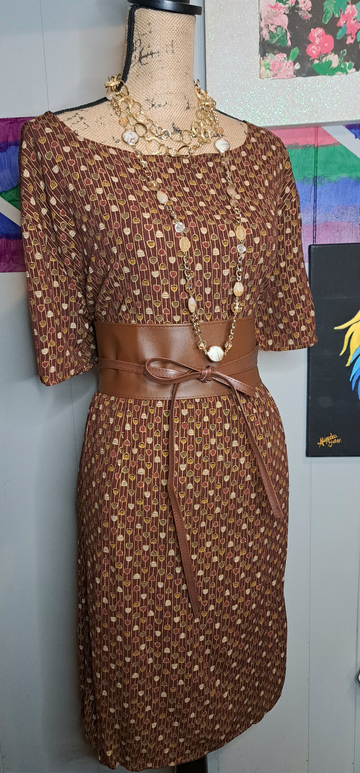 Vtg Brown Earth Print 2pc Skirt Set SZ 3X (Best Fits 2X) *Belt Not included*