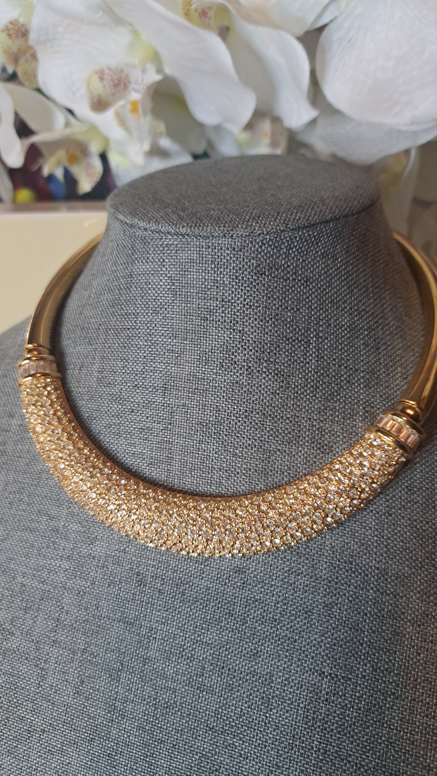 Vintage Signed Napier Gold Tone Diamante Pave Collection Statement Necklace