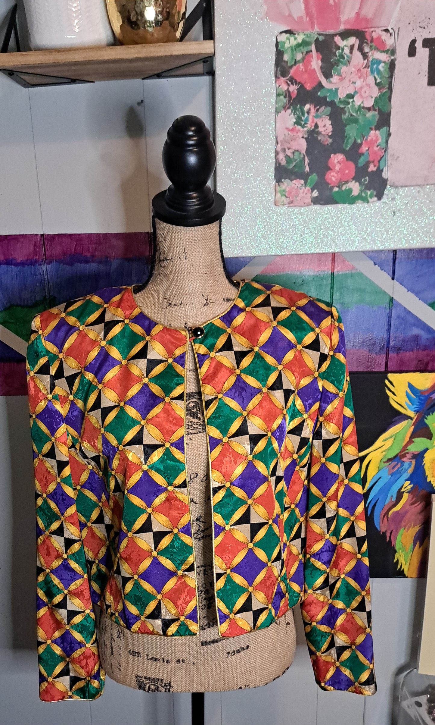 Vtg Petites for Maggie Multicolored Cropped Lightweight Jacket SZ 10 (Ptp 20in)