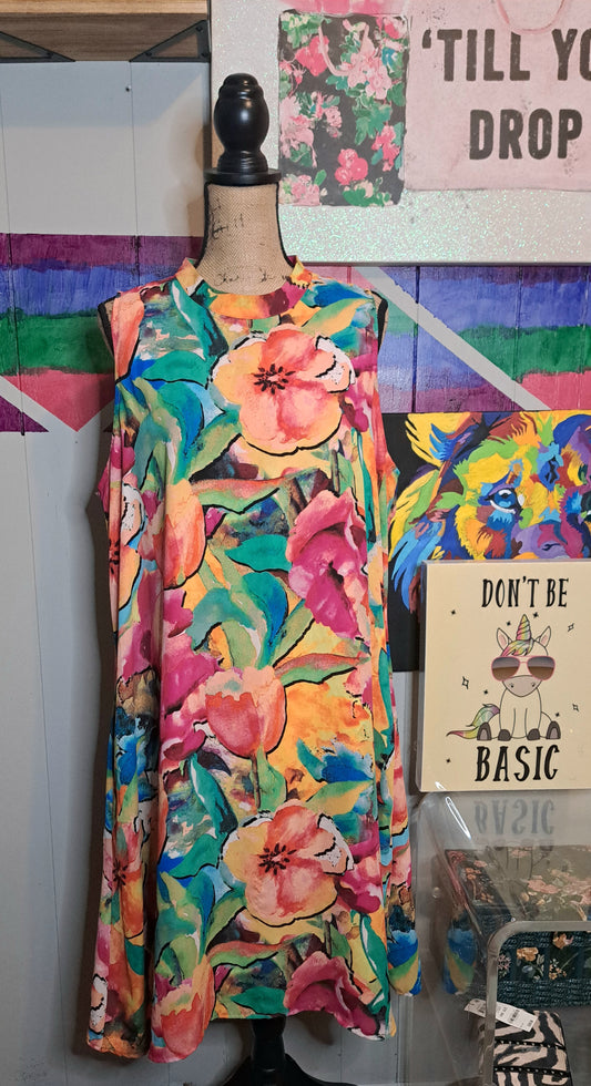 Investments Multicolored Floral Print Dress SZ XL