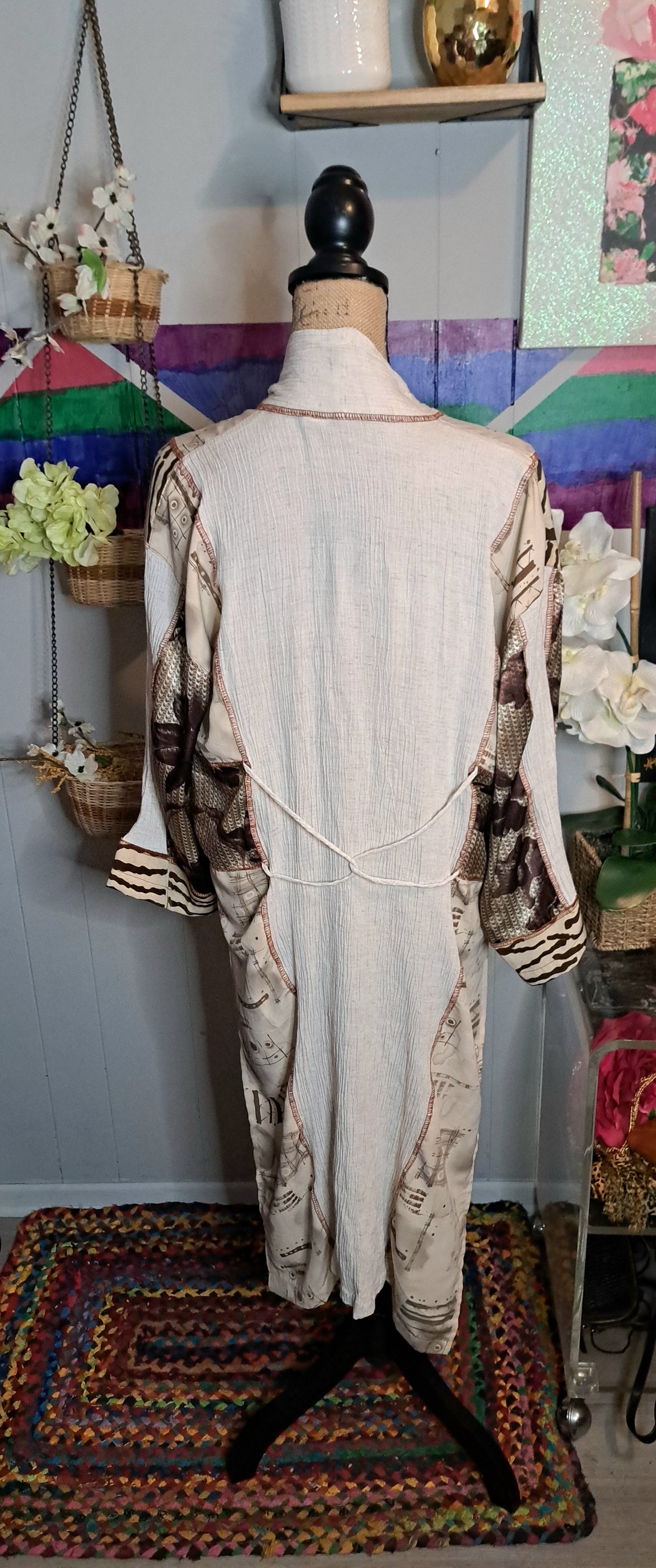 Vtg Neutral Tone Patchwork Duster M/L