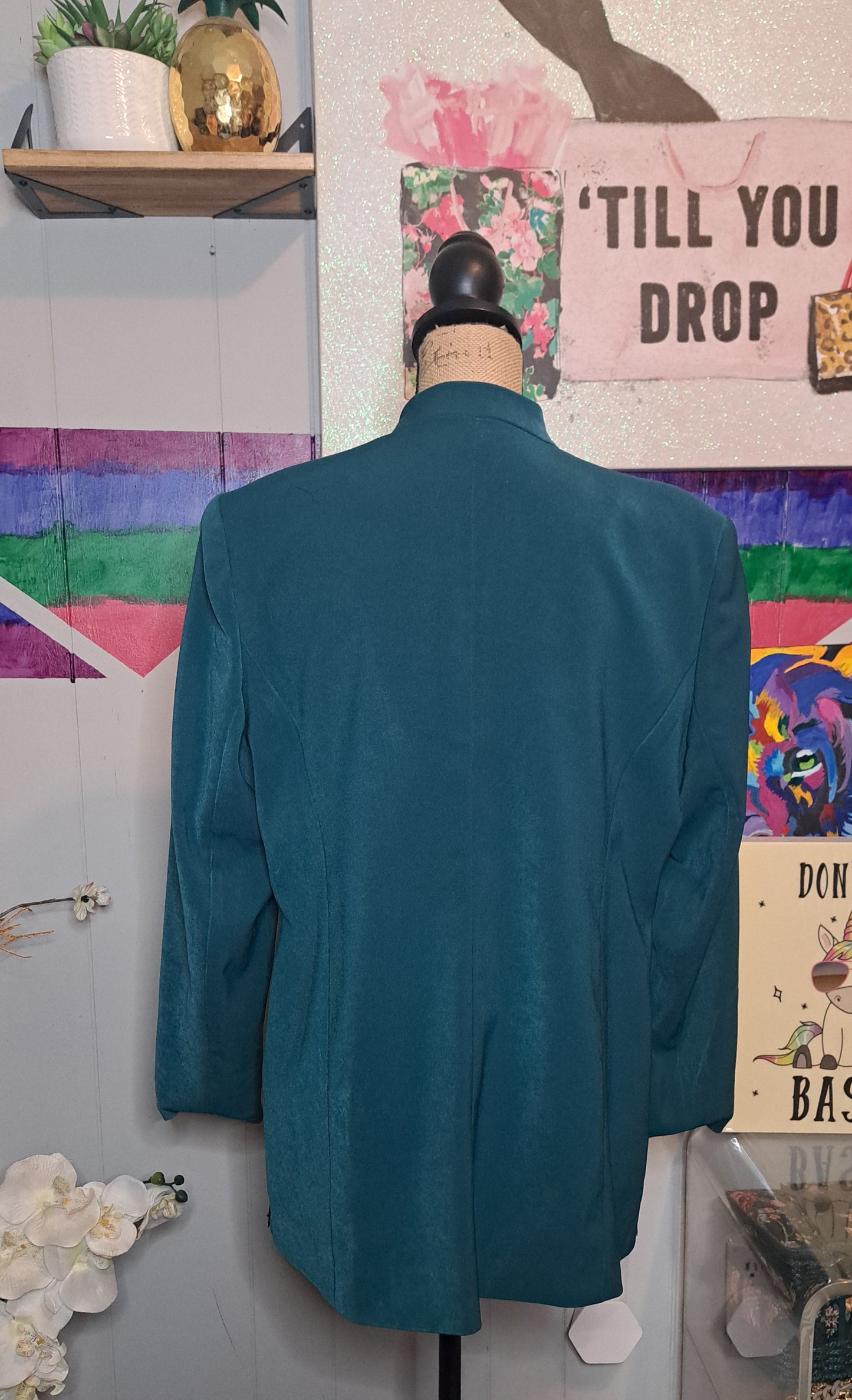 Vtg Dark Teal Beaded Blazer with Snap Button Front Closures SZ 12 Ptp 22in