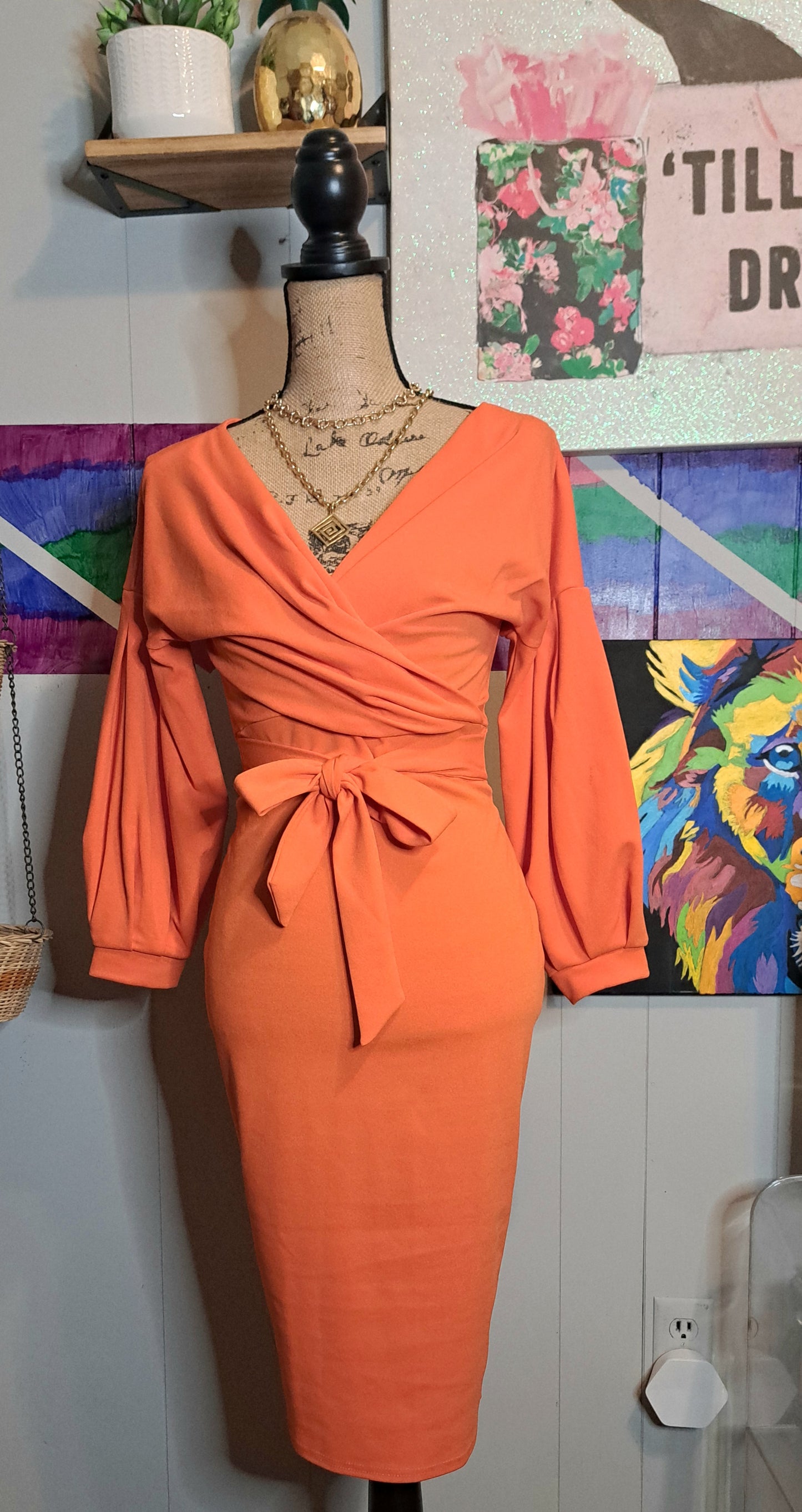 Nwt Quiz Clothing Orange Bodycon Dress with Built in Belt SZ 8 (With Stretch) Retail Price $79.99