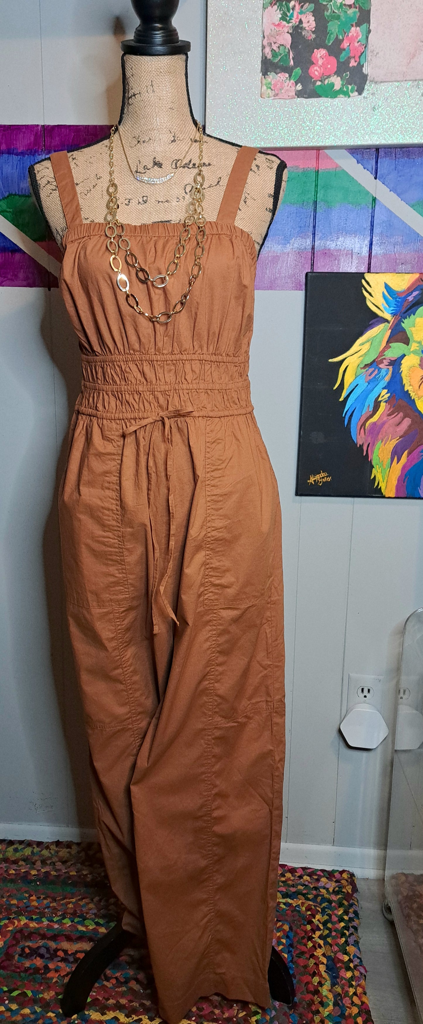 Nwt Universal Threads Caramel Jumpsuit with Pockets, Adjustable Waist & Back Zipper SZ Medium