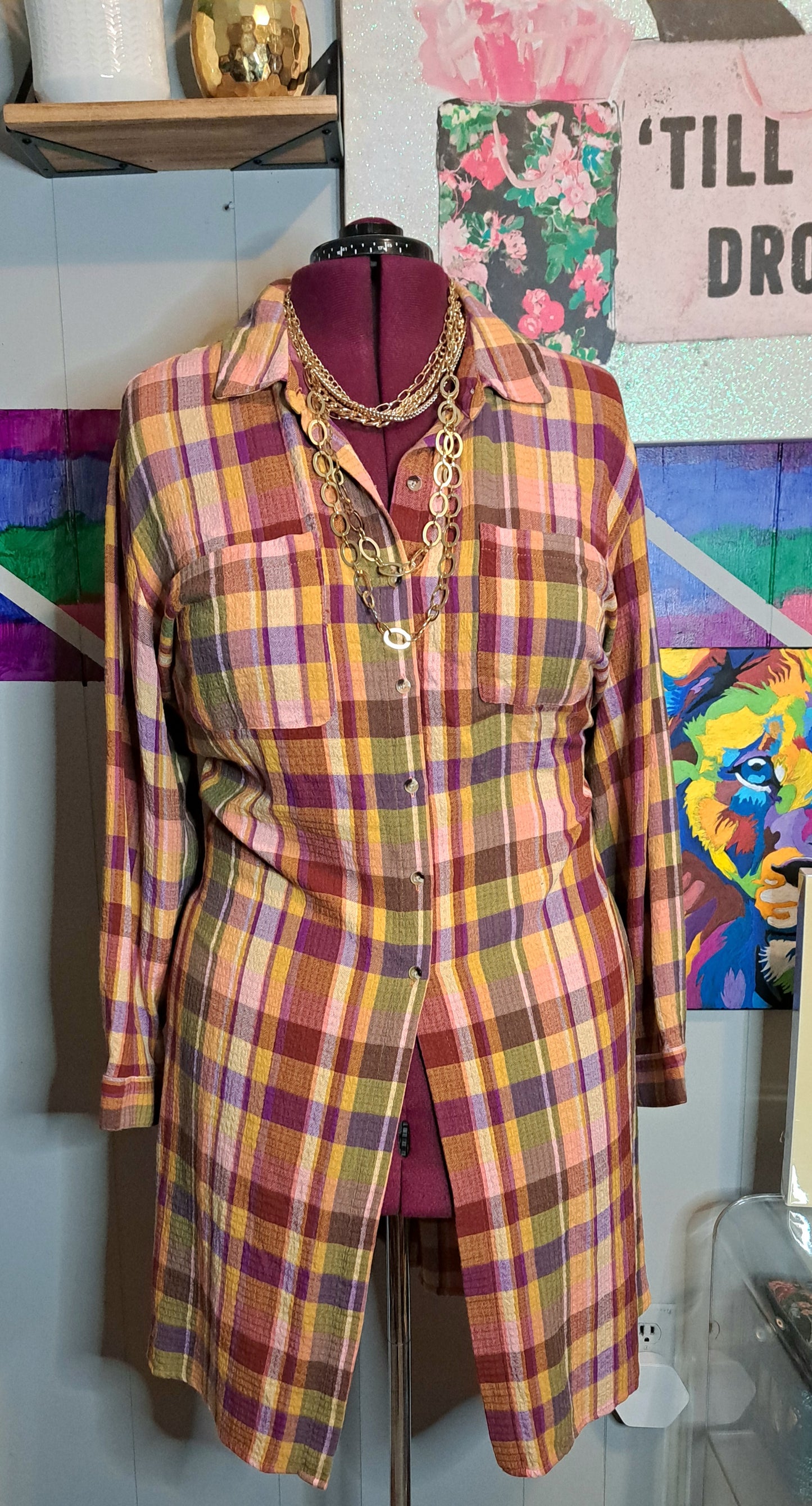 Cato Women Plaid Multicolored Tunic Top with Side Slits SZ 18/20W *BELT NOT INCLUDED*