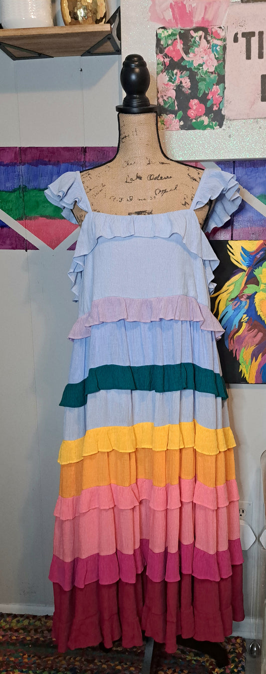 Nwt Crown & Ivy Multicolored Tier Ruffled Dress SZ XL (Retail Price $99.50)